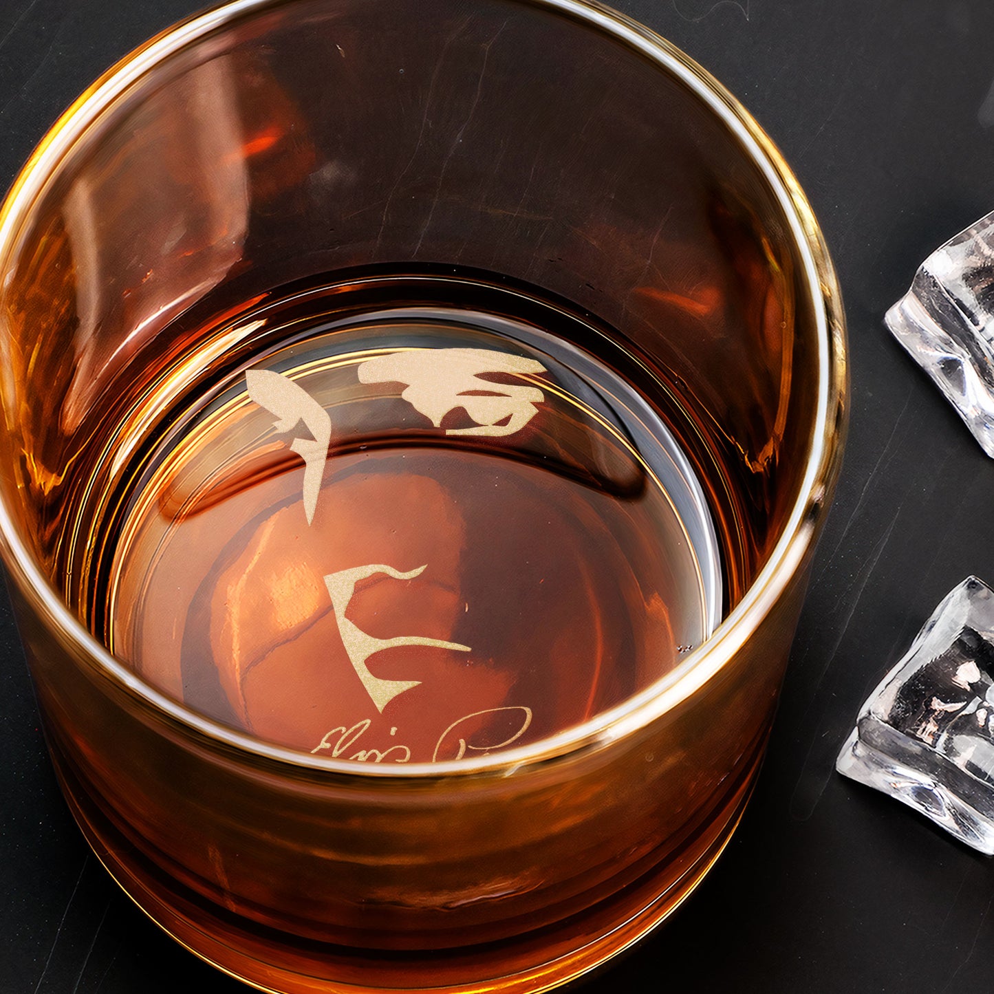 Elvis Presley Inspired Engraved Whiskey Glass – King of Rock Design ( With Gift Box)