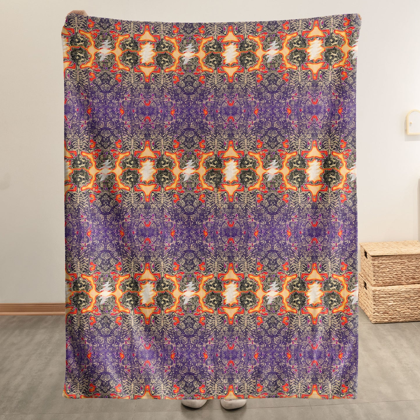 Grateful Dead Sherpa Blanket – Skull and Rose Psychedelic Collage Rock Icon Throw Blanket