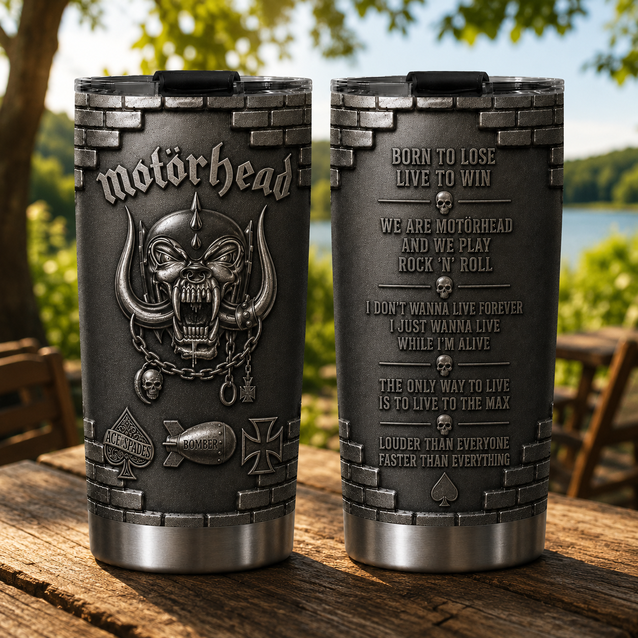 Motorhead 3D Printed Stainless Steel Tumbler - Heavy Metal Band Lyrics Travel Mug