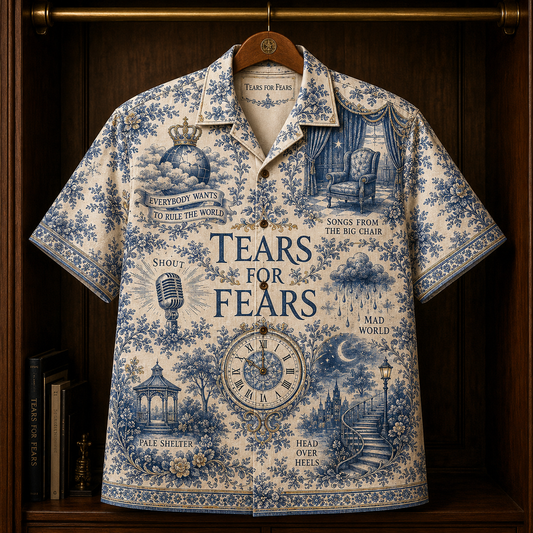 Tears For Fears Hawaiian Shirt - Unisex Toile De Jouy Delft Blue Floral Button Up