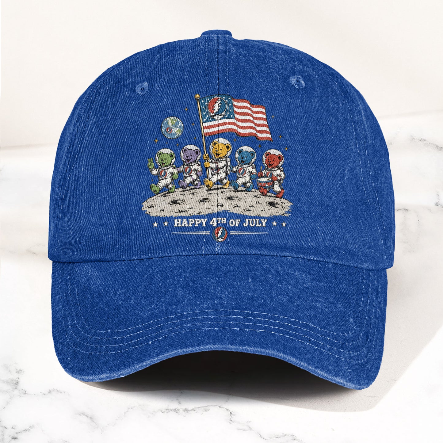 Grateful Dead Happy 4th Of July Dancing Bears Astronaut Patriotic Denim Cap – Retro Vintage Dad Cap Gift For Dad (With Box)