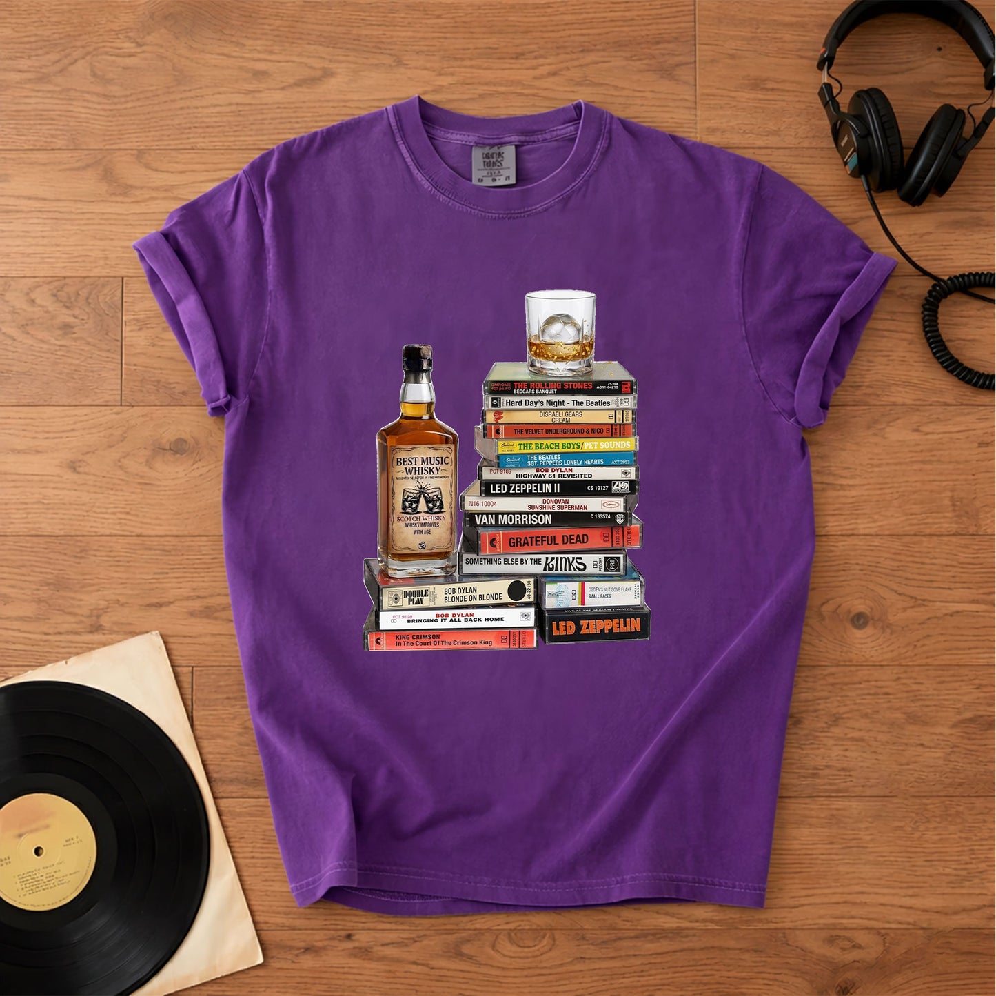 Classic Rock 1960s Cassette Album Collection T-Shirt – Vintage The Beatles The Rolling Stones Grateful Dead Led Zeppelin Tee