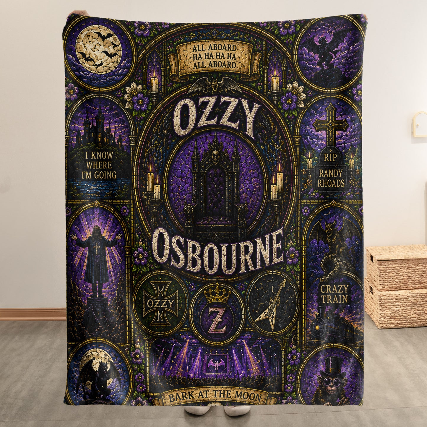 Ozzy Osbourne Sherpa Blanket – Crazy Train Stained Glass Blanket