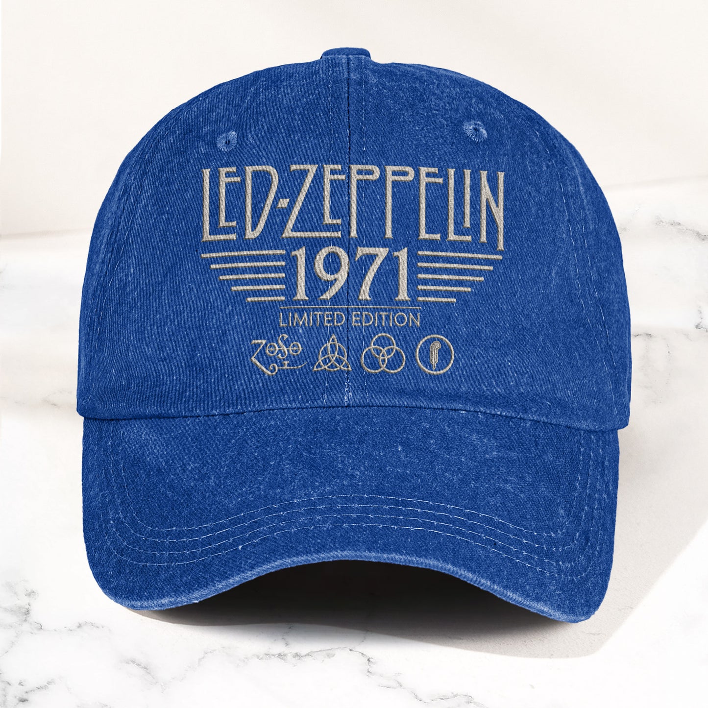 Led Zeppelin 1971 Four Symbols Icon Denim Cap – Vintage Dad Cap Gift For Dad (With Box)