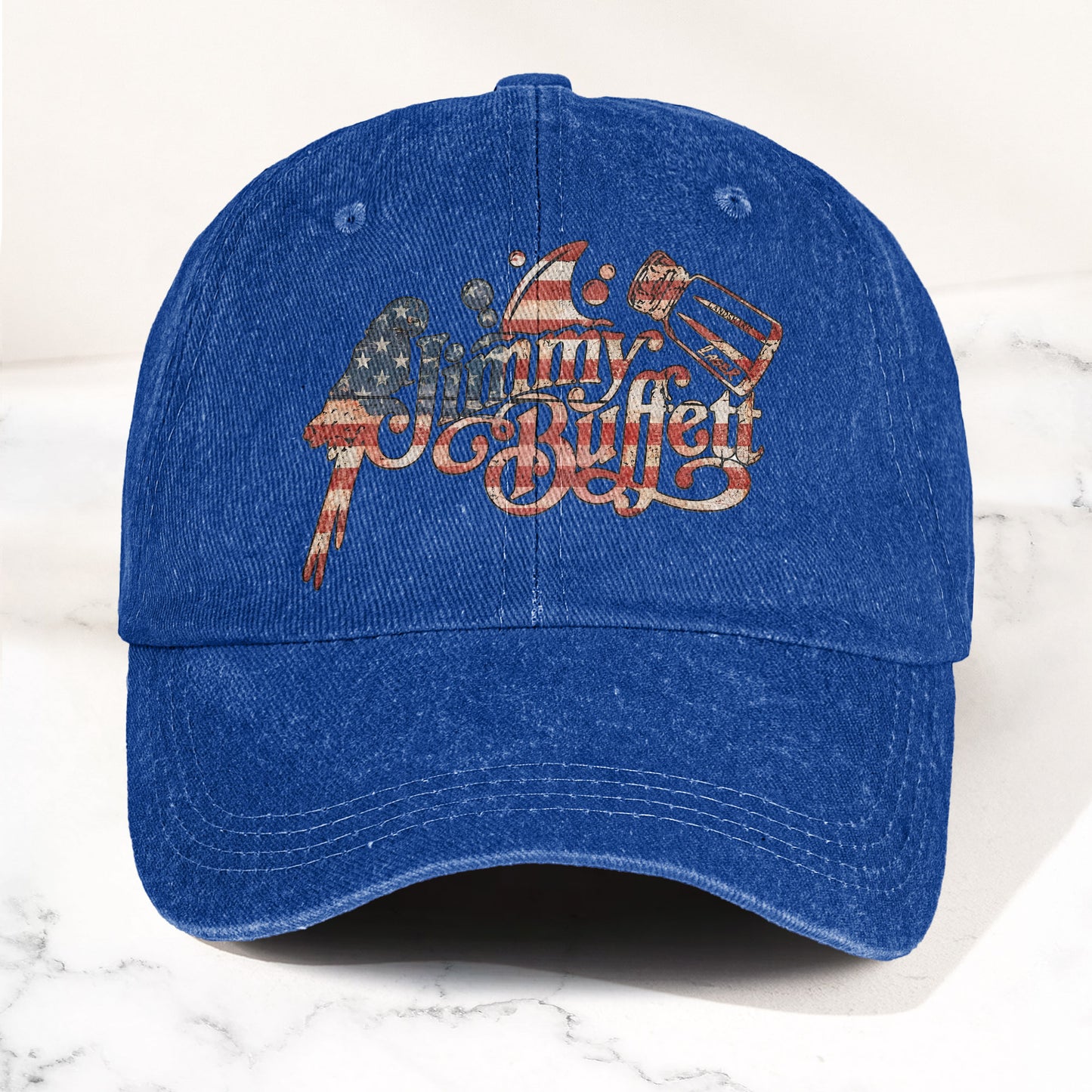 Jimmy Buffett Margaritaville Patriotic American Flag Parrot Music Merch Denim Cap – Retro Vintage Dad Cap Gift For Dad (With Box)