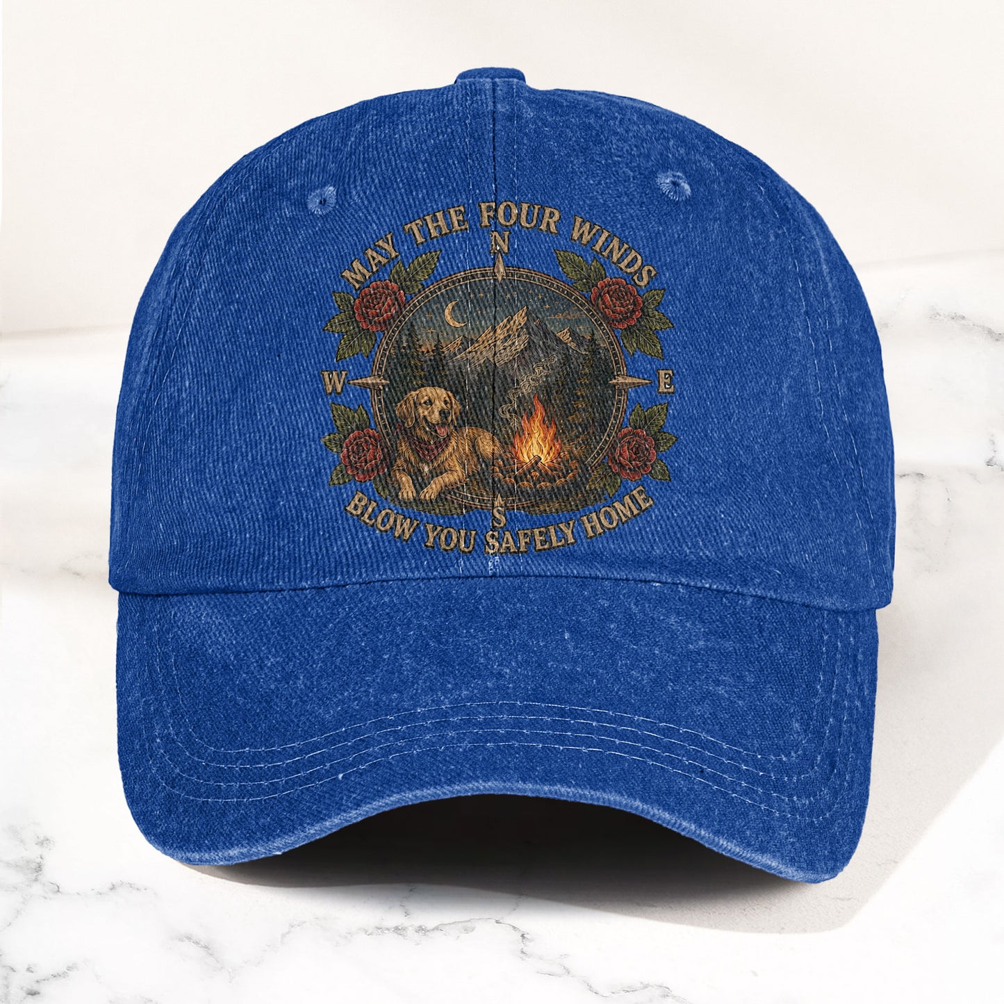 Grateful Dead Franklin's Tower May The Four Winds Blow You Safely Home Dog Campfire Denim Cap – Retro Vintage Dad Cap Gift For Dad (With Box)