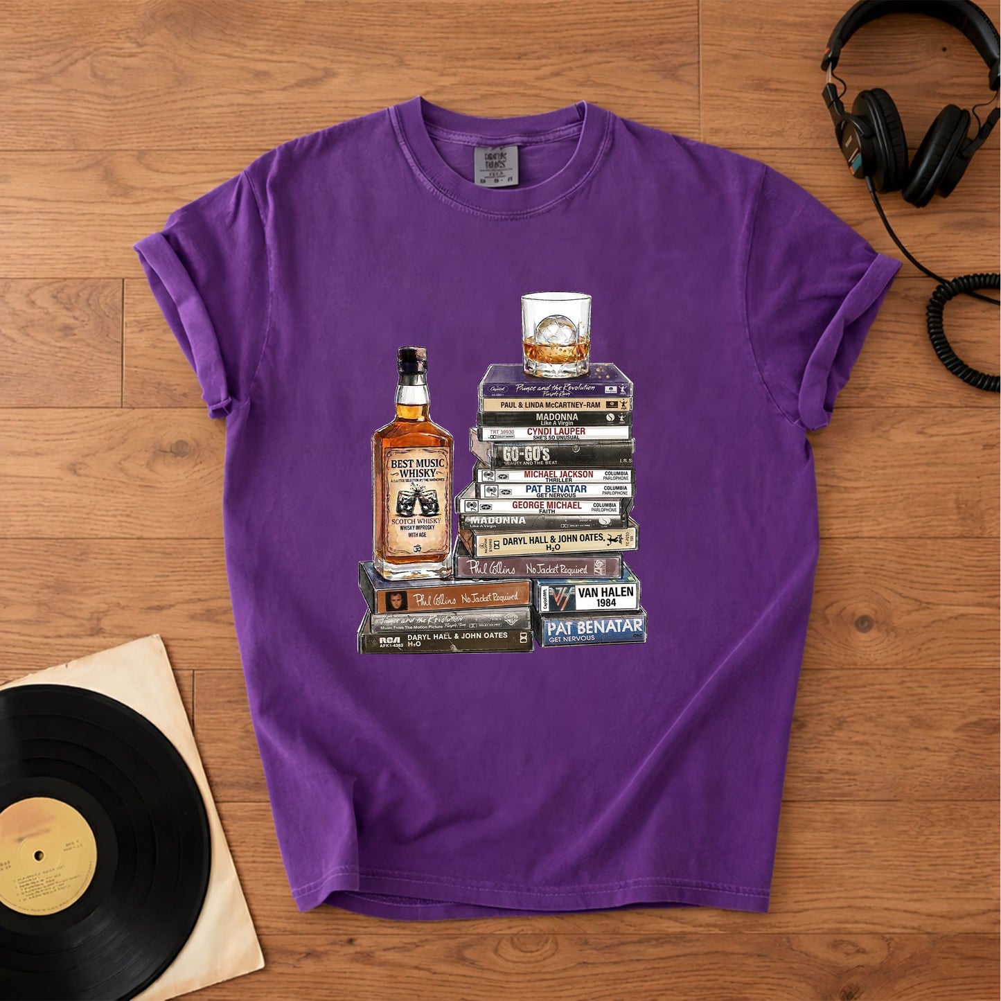 1980s Rock Album Cassette Collection T-Shirt – Retro Rock Music Michael Jackson Madonna and Bands Merch Tee