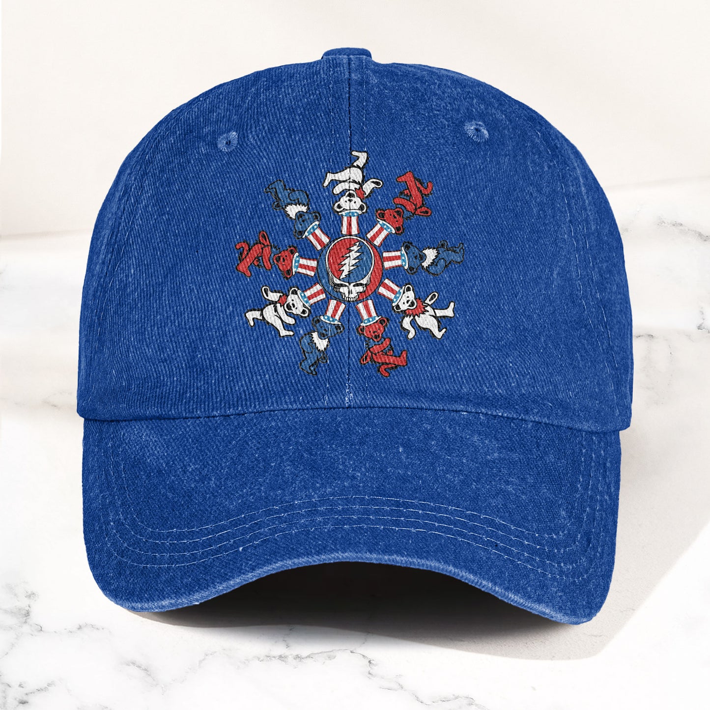 Grateful Dead Steal Your Face Dancing Bear Denim Cap – Vintage Music Grateful Dead Merch Gift for Dad (With Box)