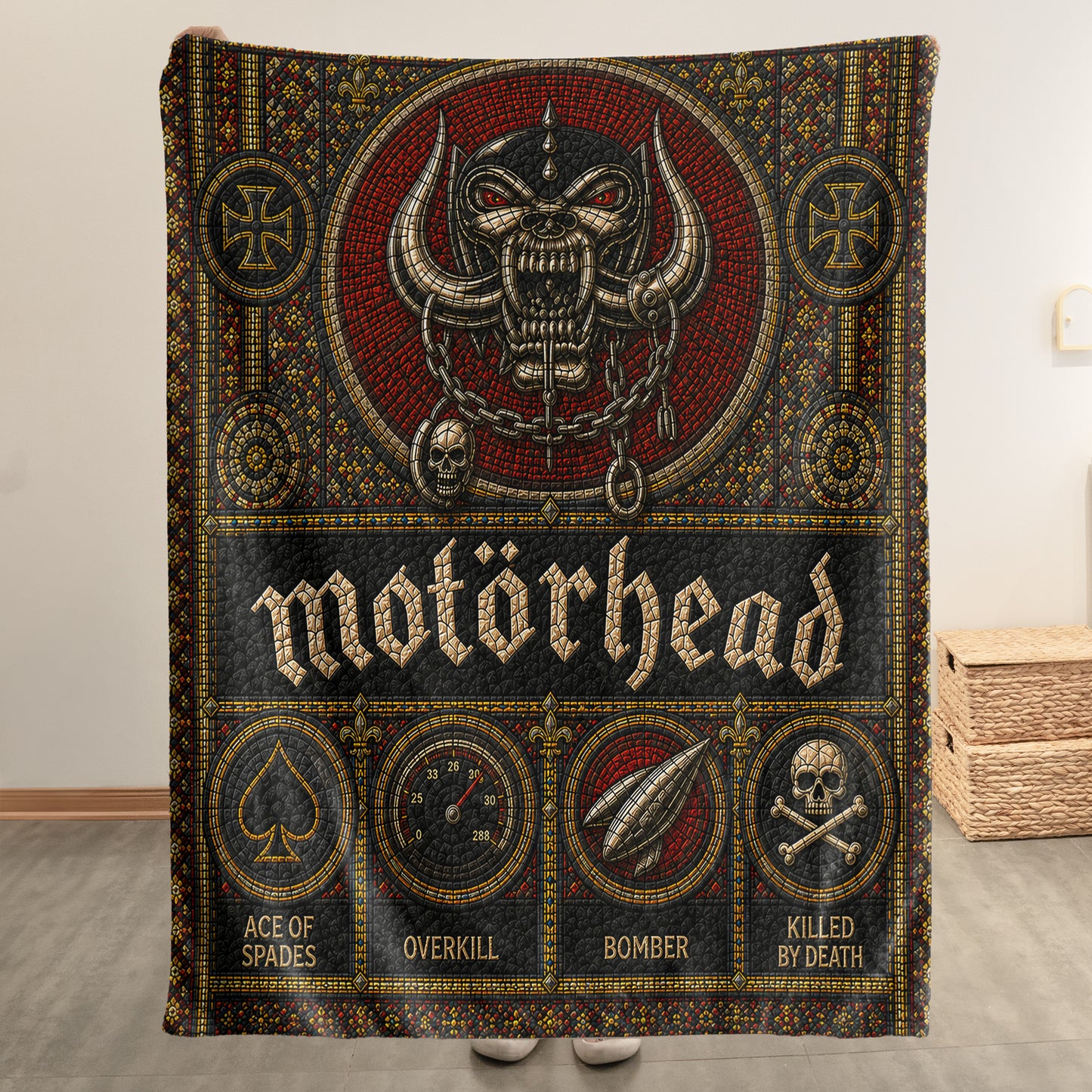 Motorhead Sherpa Blanket – Snaggletooth Warpig Stained Glass Heavy Metal Blanket