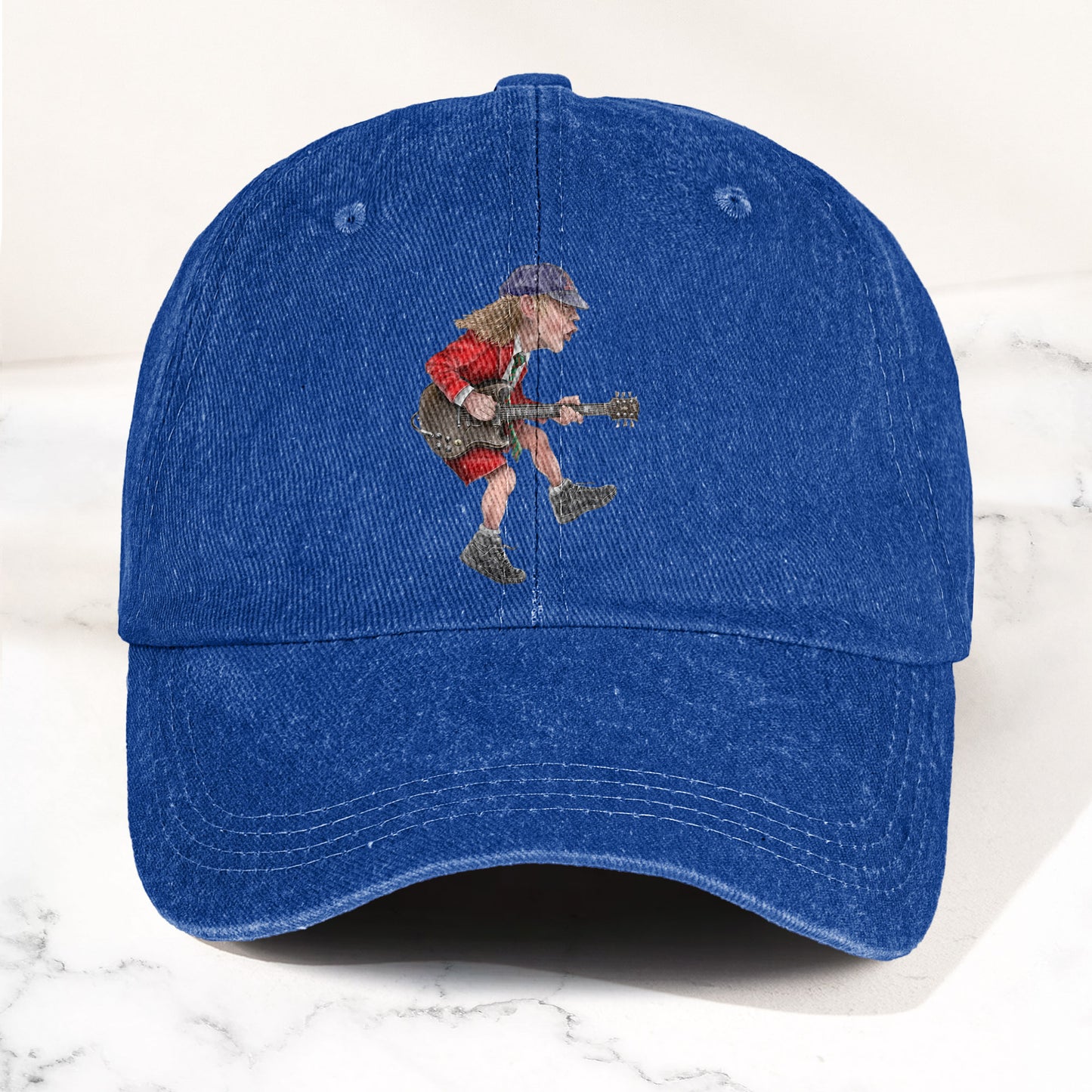 Angus Young In His Guitar Denim Dad Cap – Retro AC/DC Design (With BOX)
