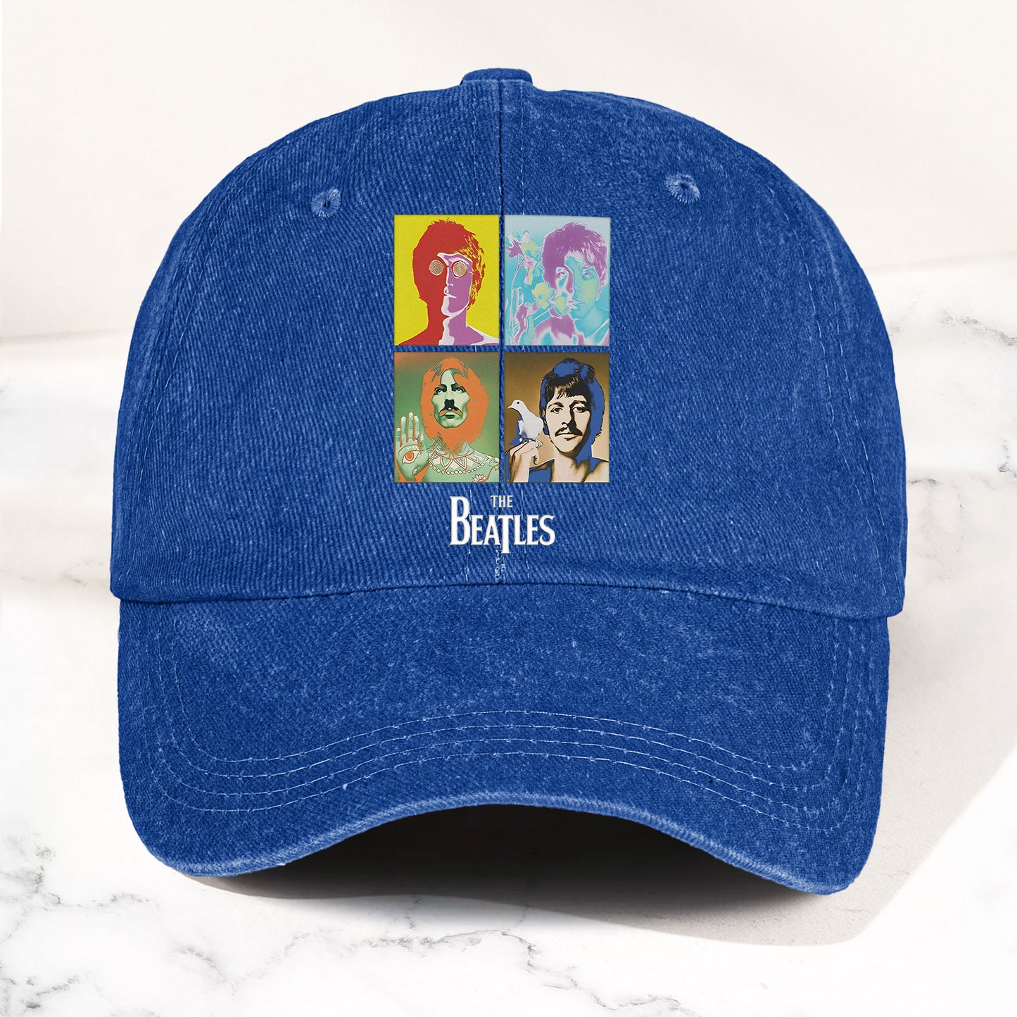 The Beatles Denim Dad Cap – Pop Art Portrait Grid Design (With BOX)