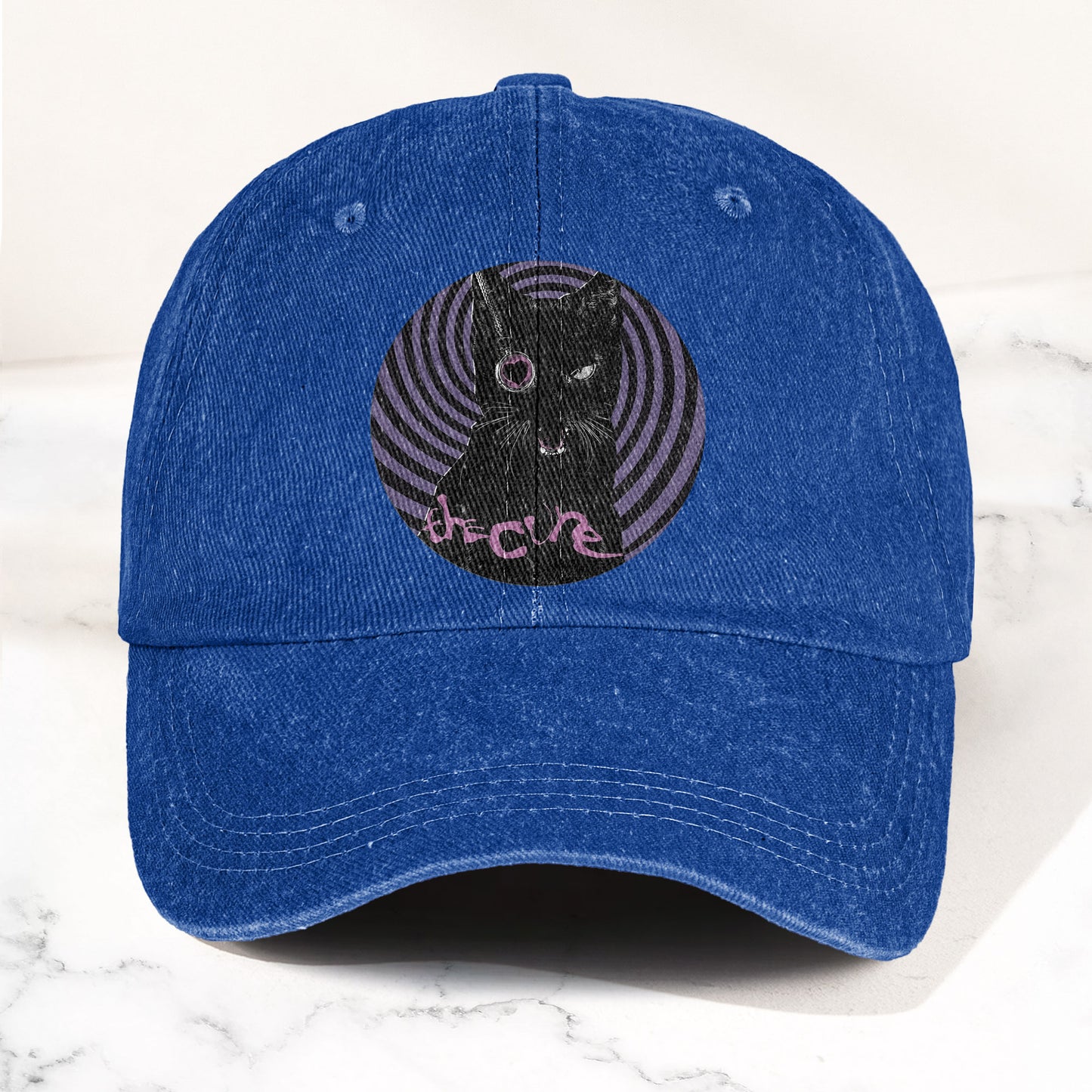 The Cure Black Cat Denim Cap – Retro The Cure Tribute Merch Dad Hat (With Box)