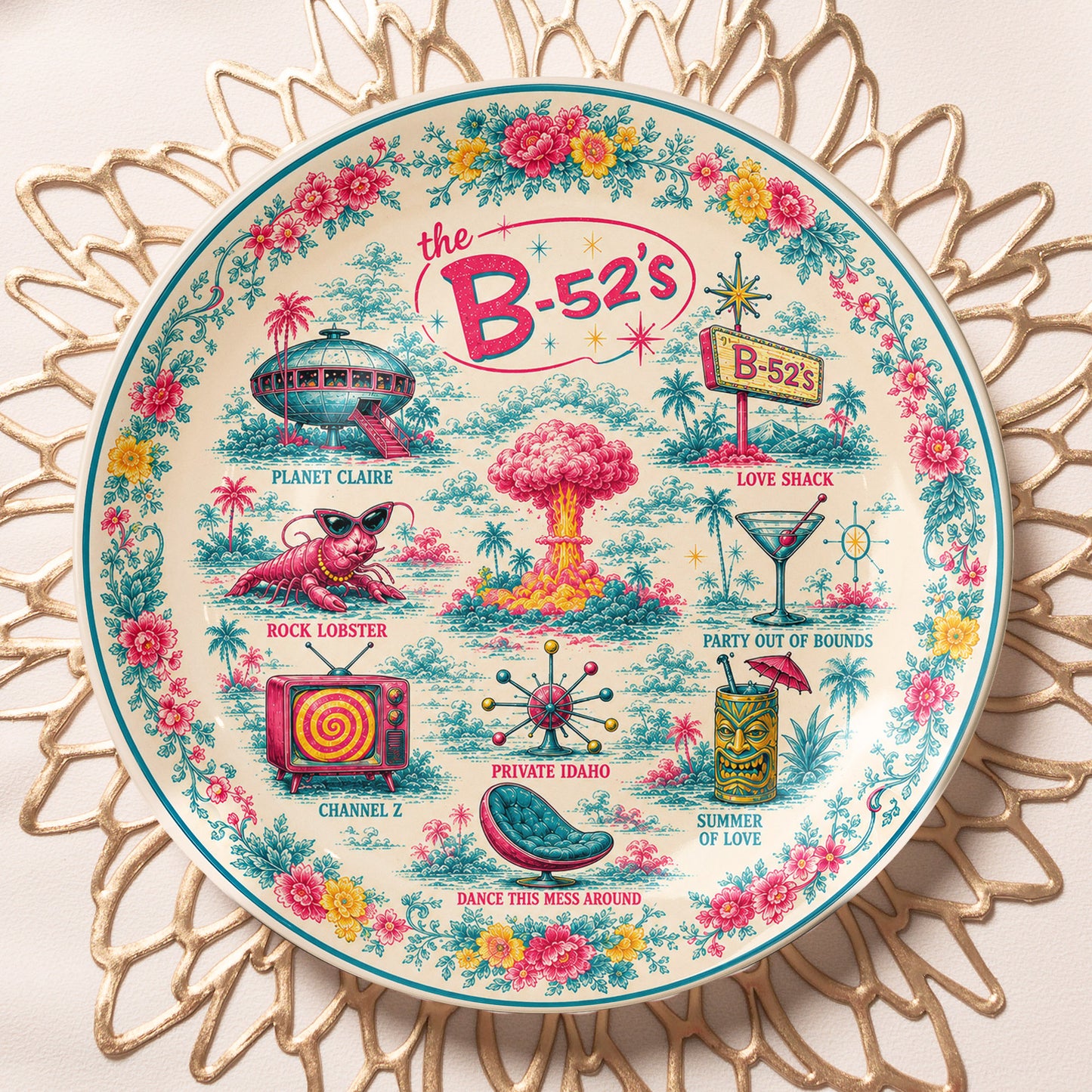 The B-52's Decorative Ceramic Plate with Stand – Retro New Wave Rock Art Gift