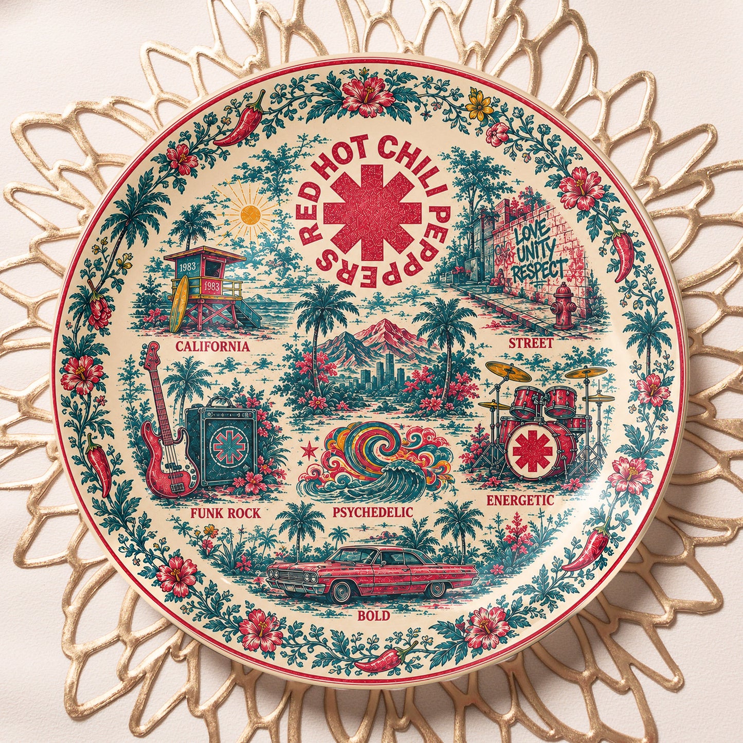 Red Hot Chili Peppers Ceramic Display Plate with Stand – California Rock Art Decor