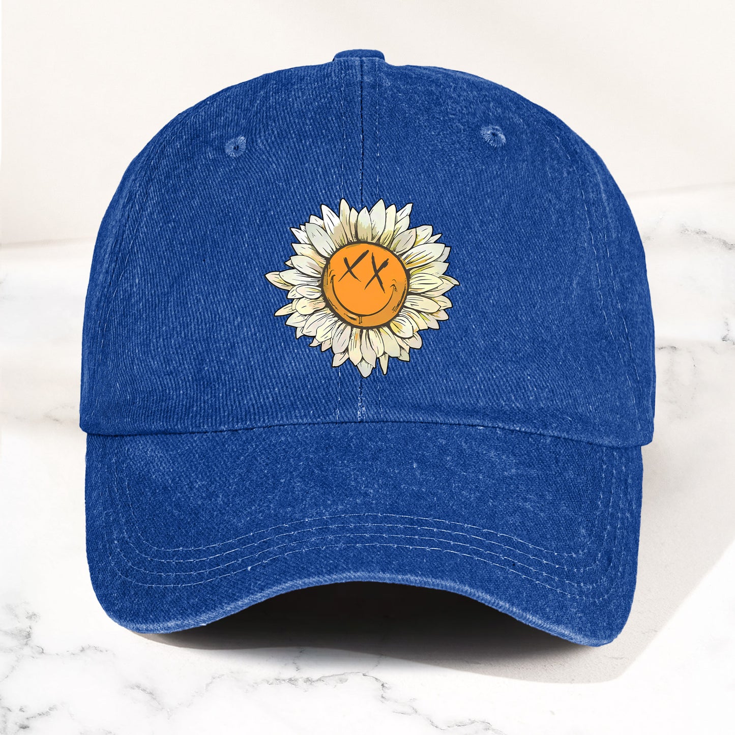 Blink-182 Denim Cap – Sunflower Smiley Aesthetic Dad Hat (With Box)