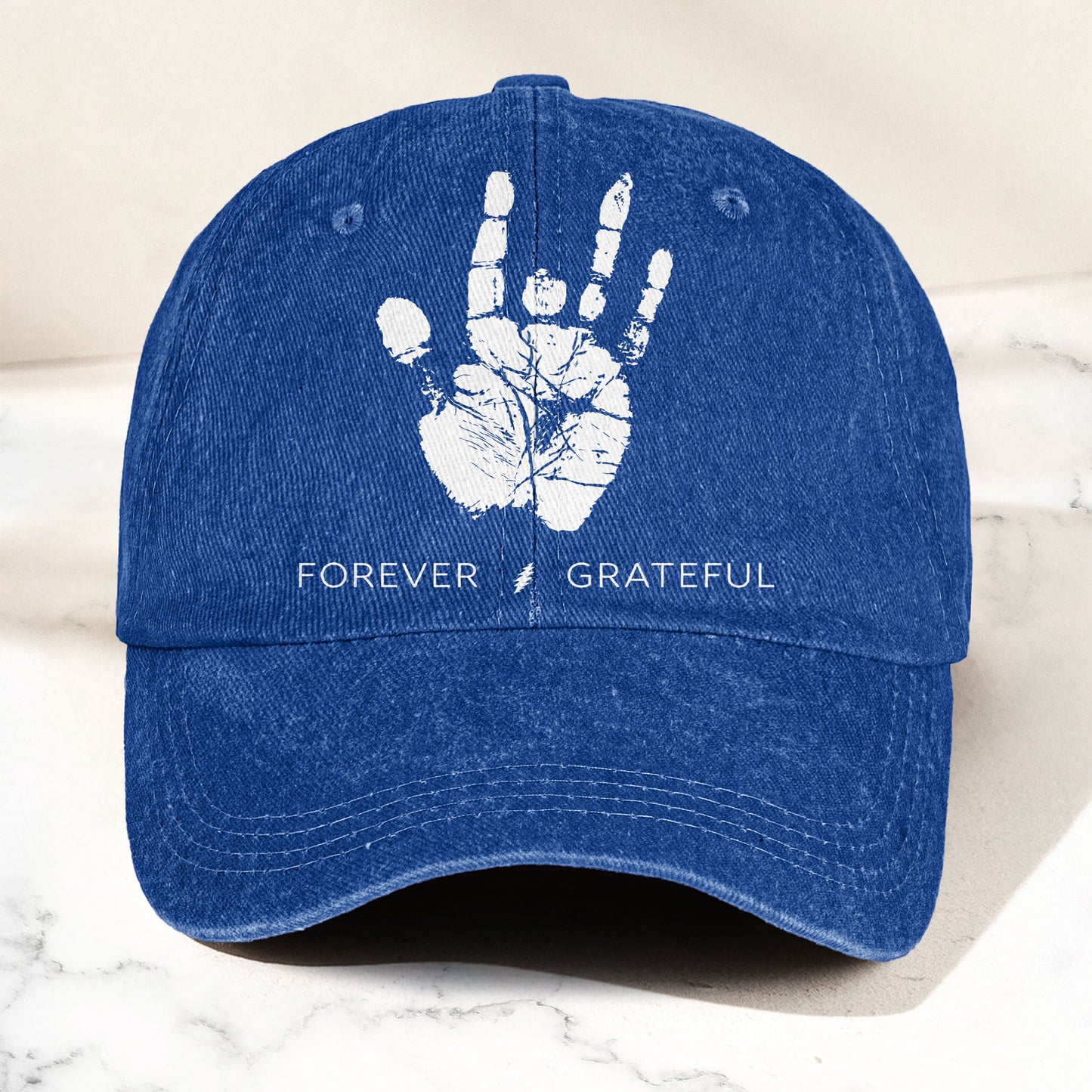 Grateful Dead Denim Cap – “Forever Grateful” Handprint Dad Hat (With Box)