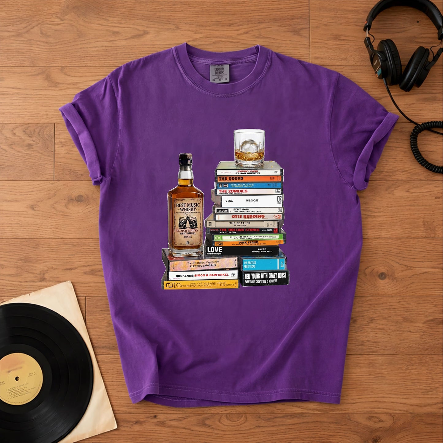Vintage Rock Cassette Collection T-Shirt – The Beatles Rolling Stones Pink Floyd Albums Graphic Tee