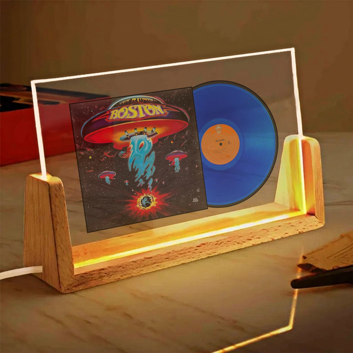 Boston Self-Titled Album Acrylic Light – Classic Rock Blue Vinyl LED Display