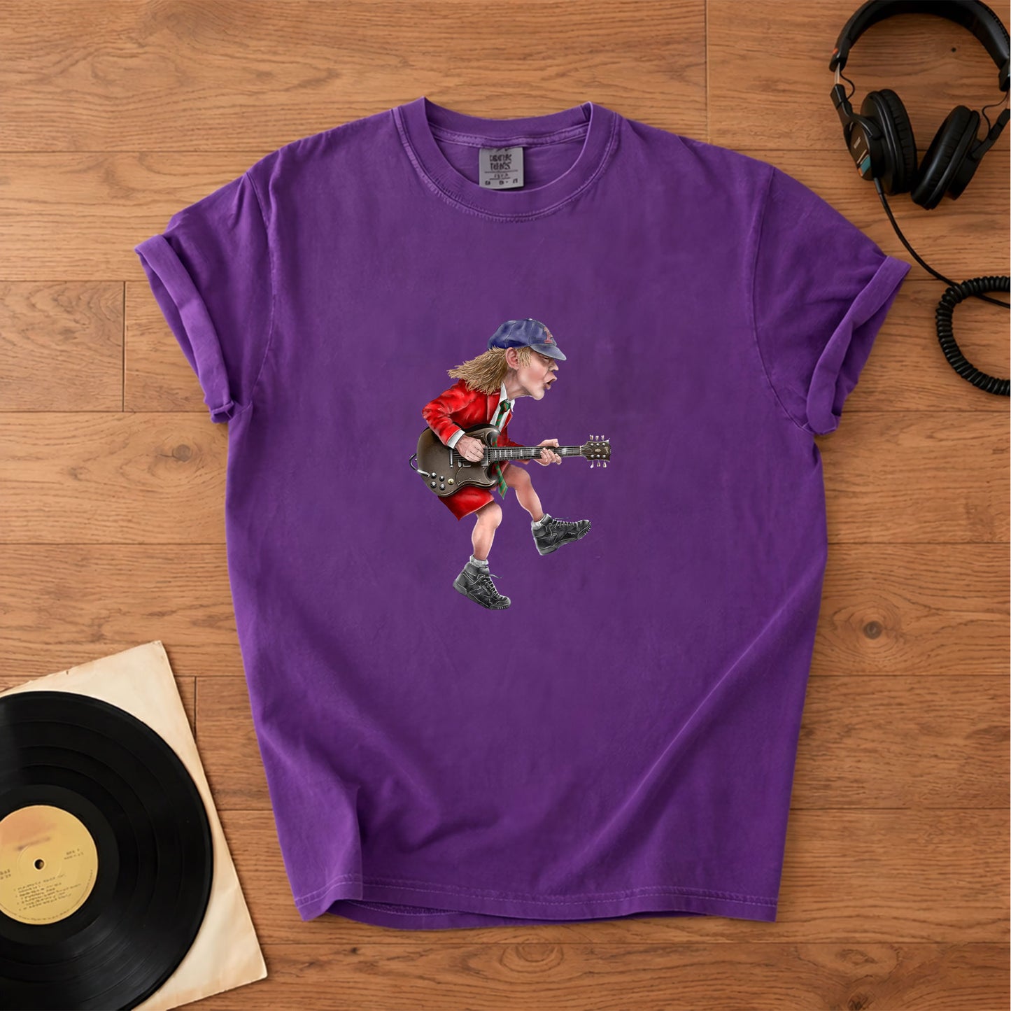 Angus Young Ripping On His Guitar Comfort Tee – Classic Music Graphic Shirt