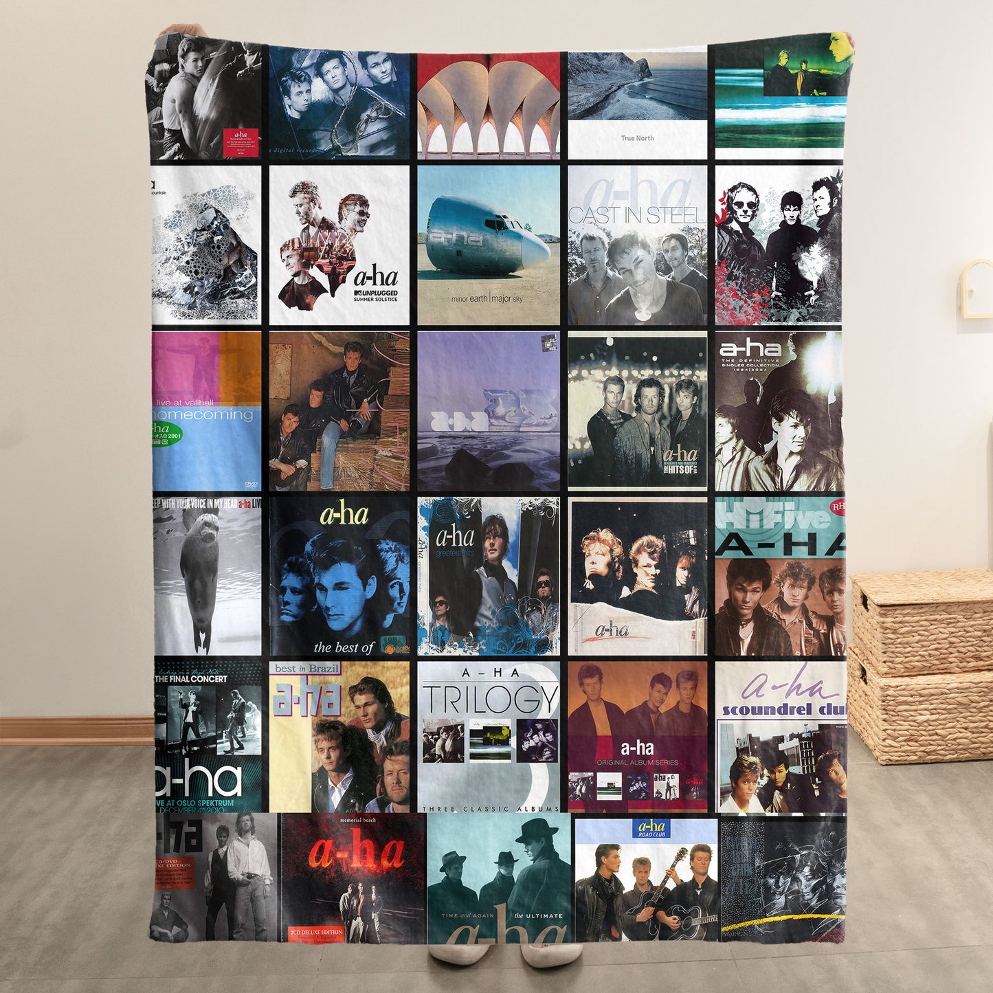 A-ha Sherpa Blanket – Iconic Album Cover Collage Cozy Throw for Synth-Pop Fans