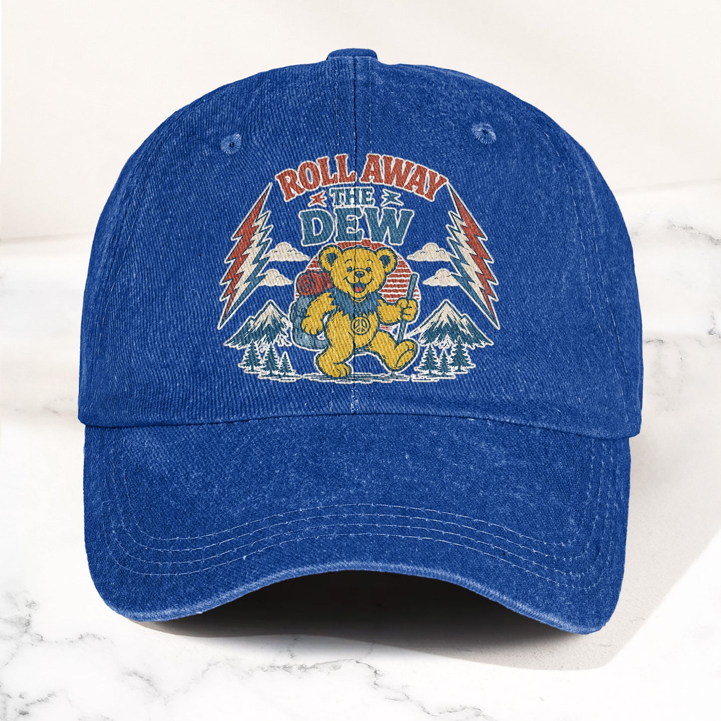 Grateful Dead Franklin's Tower Roll Away The Dew Dancing Bear Hiking Denim Cap – Retro Vintage Dad Cap Gift For Dad (With Box)