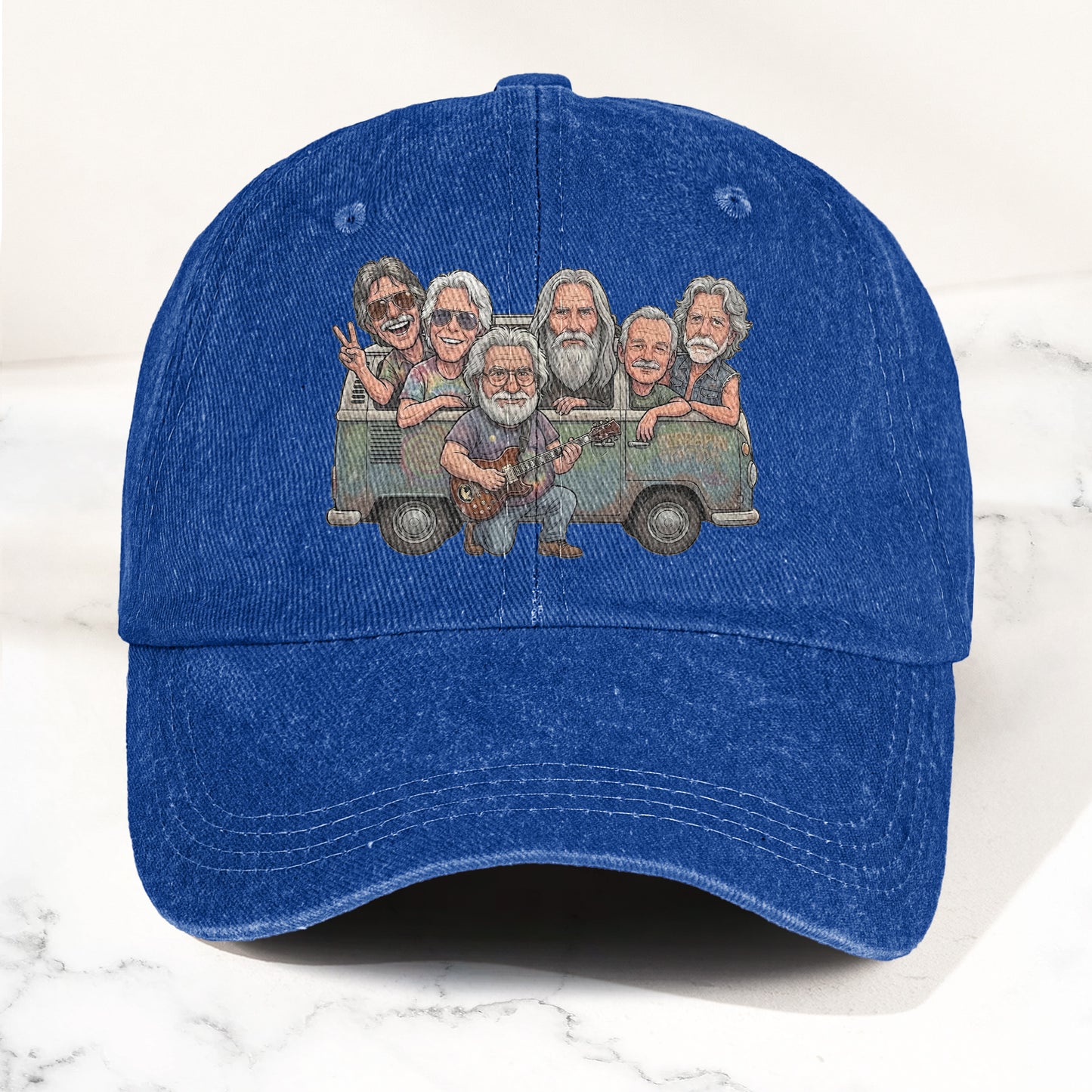 Grateful Dead Band Cartoon VW Bus Graphic Music Merch Denim Cap – Retro Vintage Dad Cap Gift For Dad (With Box)