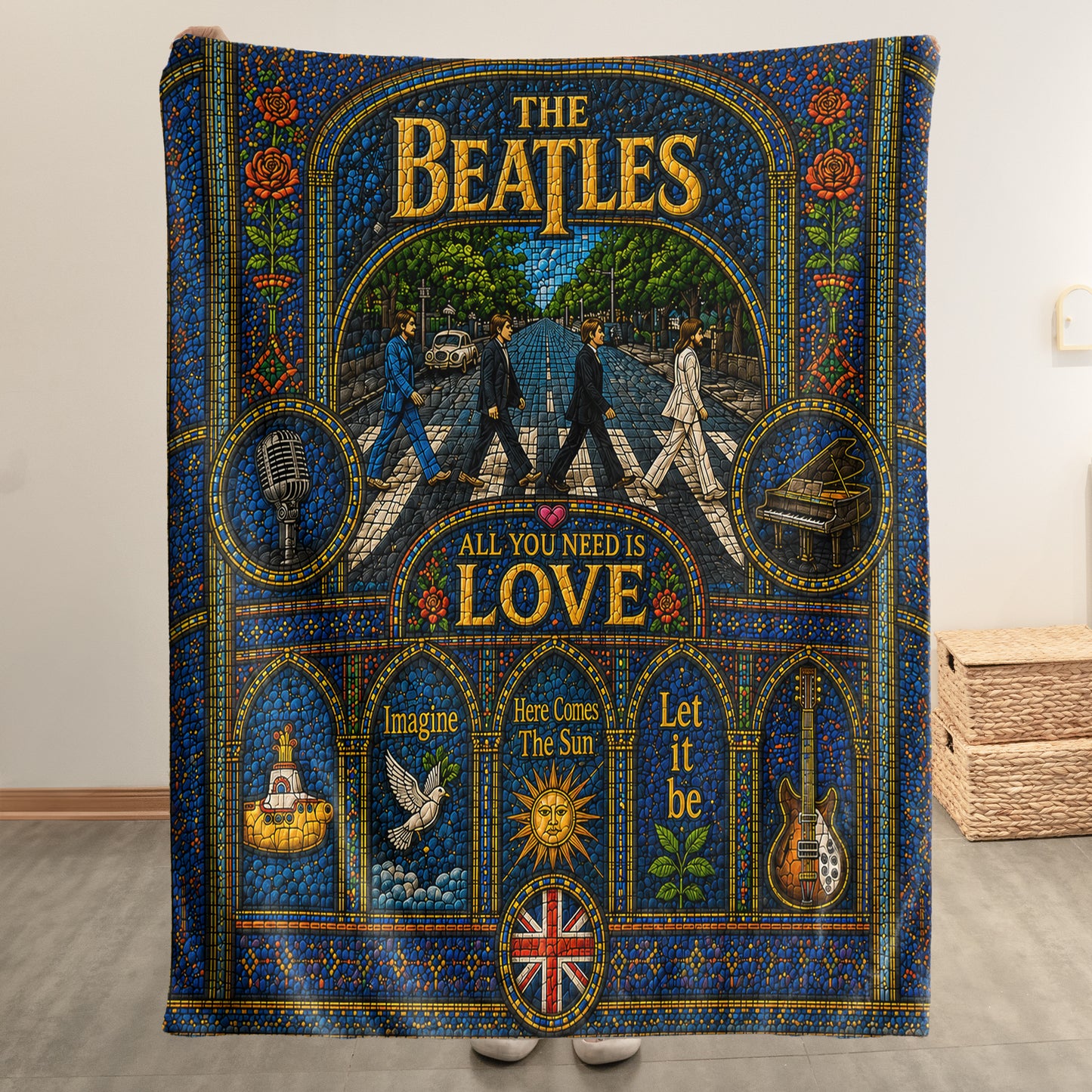 The Beatles Abbey Road Sherpa Blanket – Yellow Submarine Stained Glass Blanket