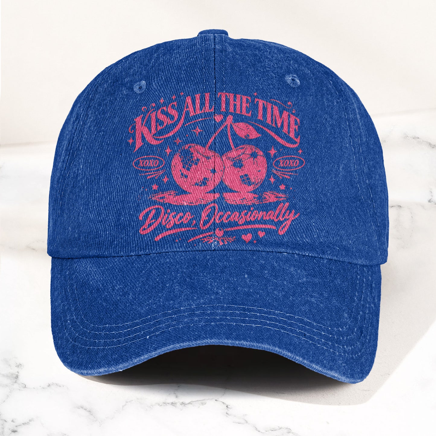 Harry Styles Illustration Merch Kiss All The Time Cherries Disco Ball Denim Cap – Retro Vintage Dad Cap Gift For Dad (With Box)
