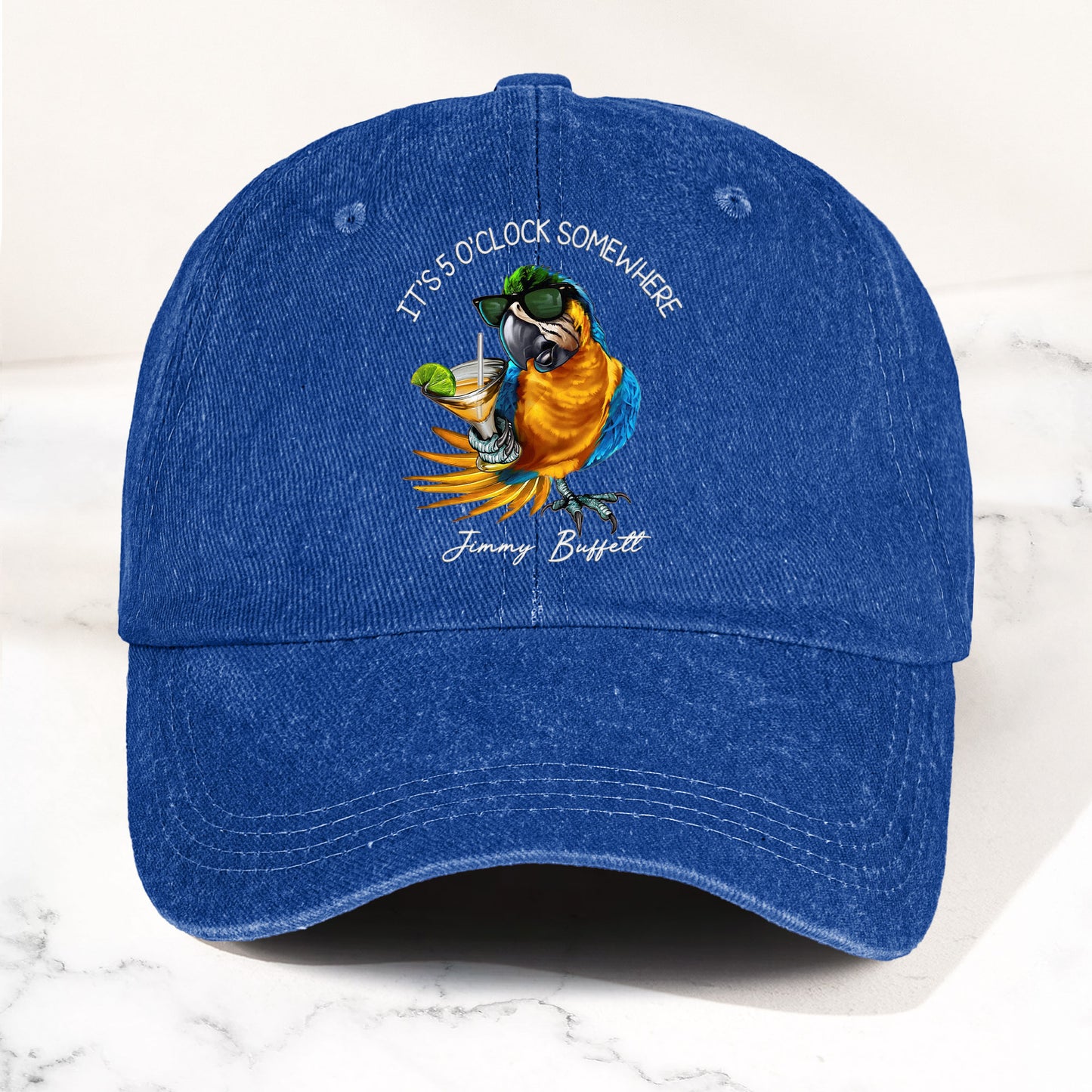 Jimmy Buffett "It's 5 O’Clock Somewhere" Denim Dad Cap – Vintage Tropical Hat