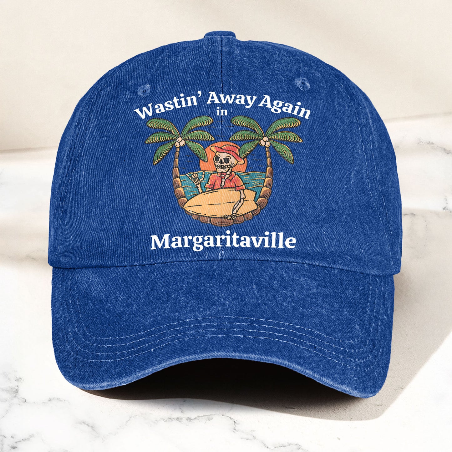 Wastin' Away Again in Margaritaville Denim Cap – Retro Jimmy Buffett Inspired Dad Hat (With Box)