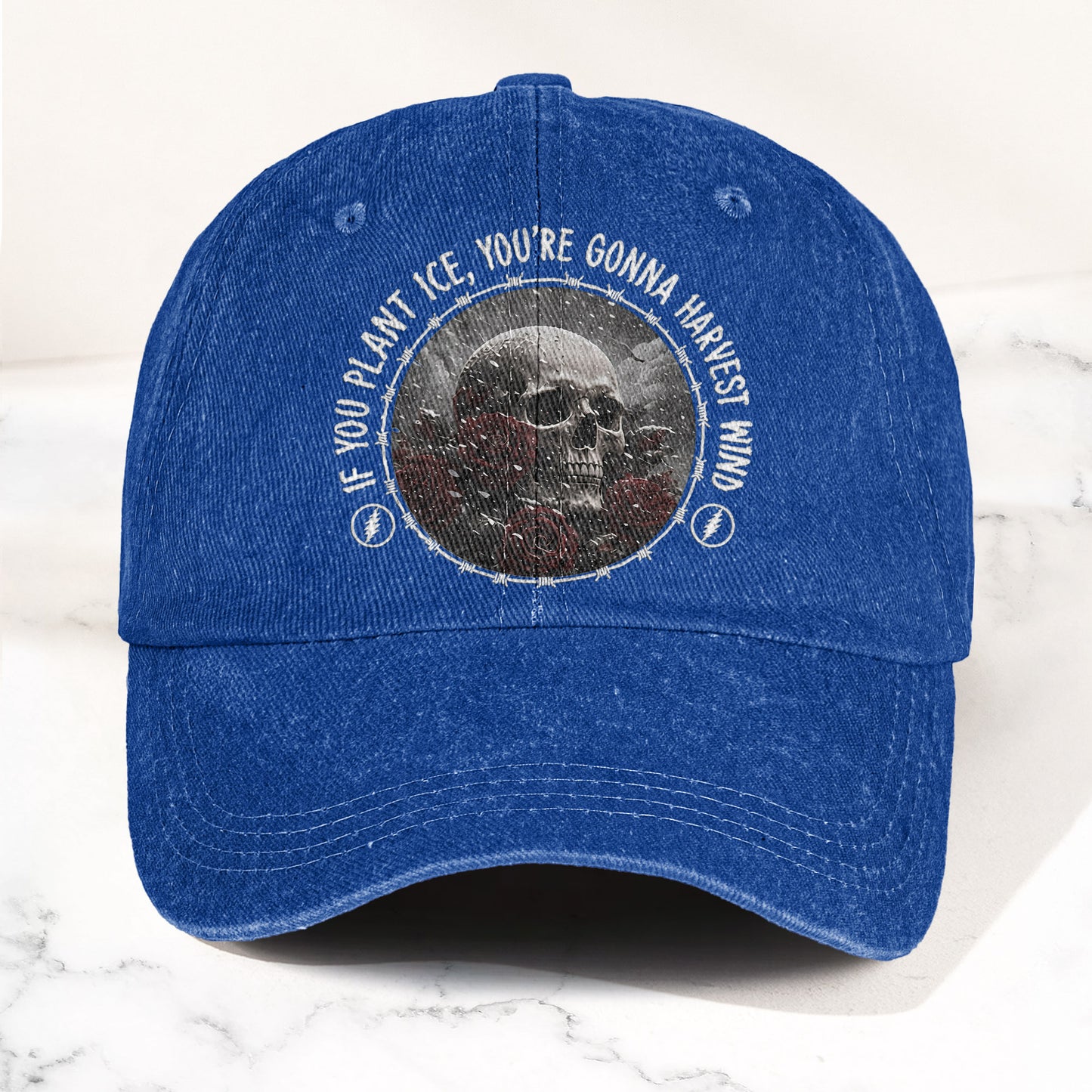Grateful Dead Skull Franklin's Tower Lyrics Vintage Denim Cap – Retro Dad Cap (With Box)