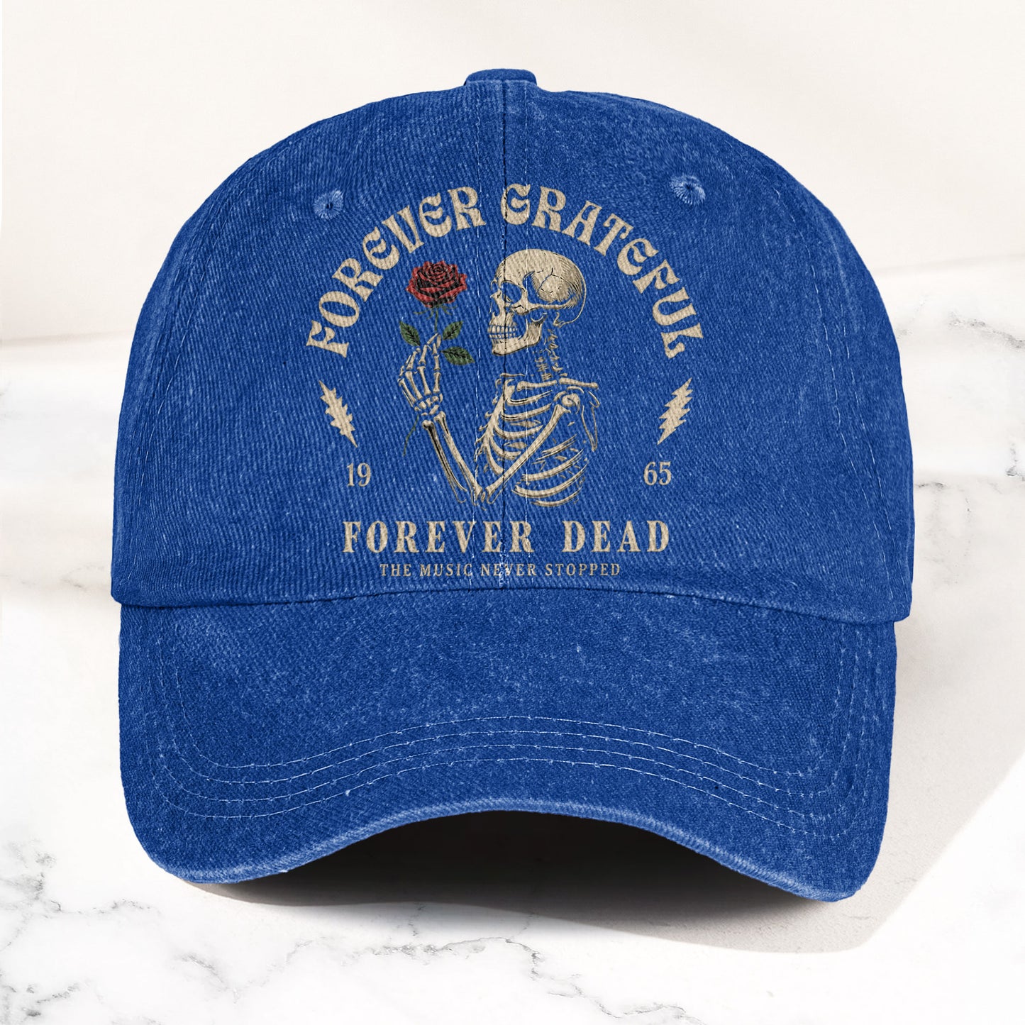 Grateful Dead 60th Anniversary Skeleton Rose Forever Dead Denim Cap – Retro Vintage Dad Cap Gift For Dad (With Box)