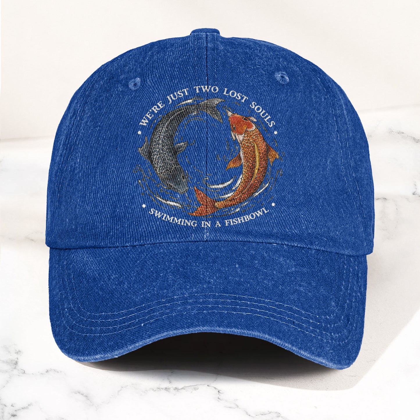 Pink Floyd We're Just Two Lost Souls Swimming In A Fish Bowl Vintage Denim Cap – Retro Dad Cap (With Box)