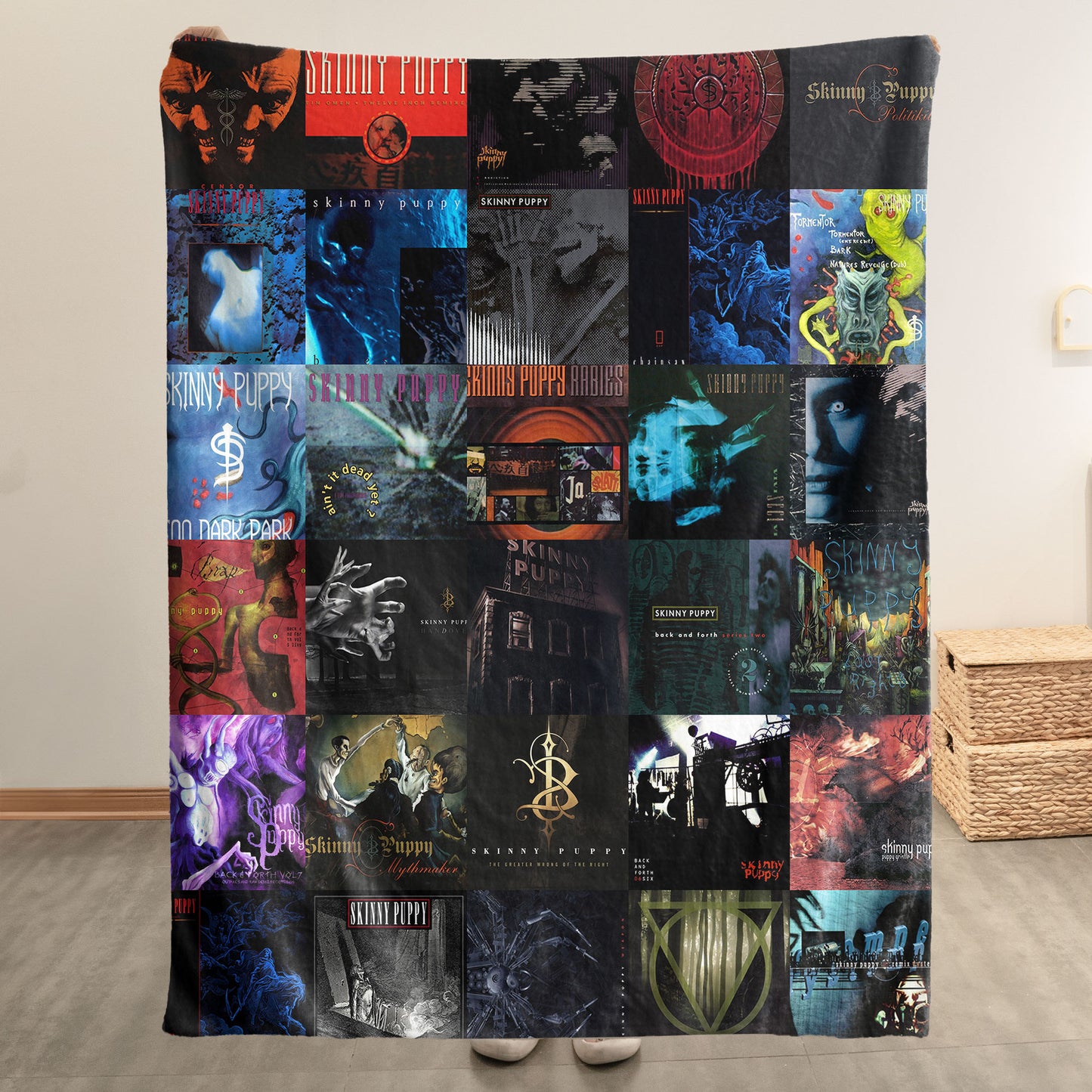 Skinny Puppy Sherpa Blanket – Iconic Album Cover Collage Cozy Throw for Industrial Music Fans