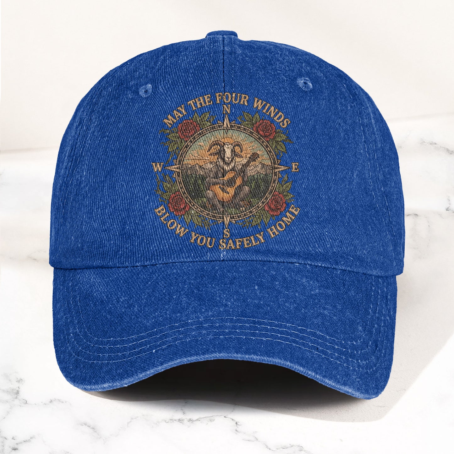Grateful Dead Franklin's Tower May The Four Winds Blow You Safely Home Goat Lyrics Denim Cap – Retro Vintage Dad Cap Gift For Dad (With Box)