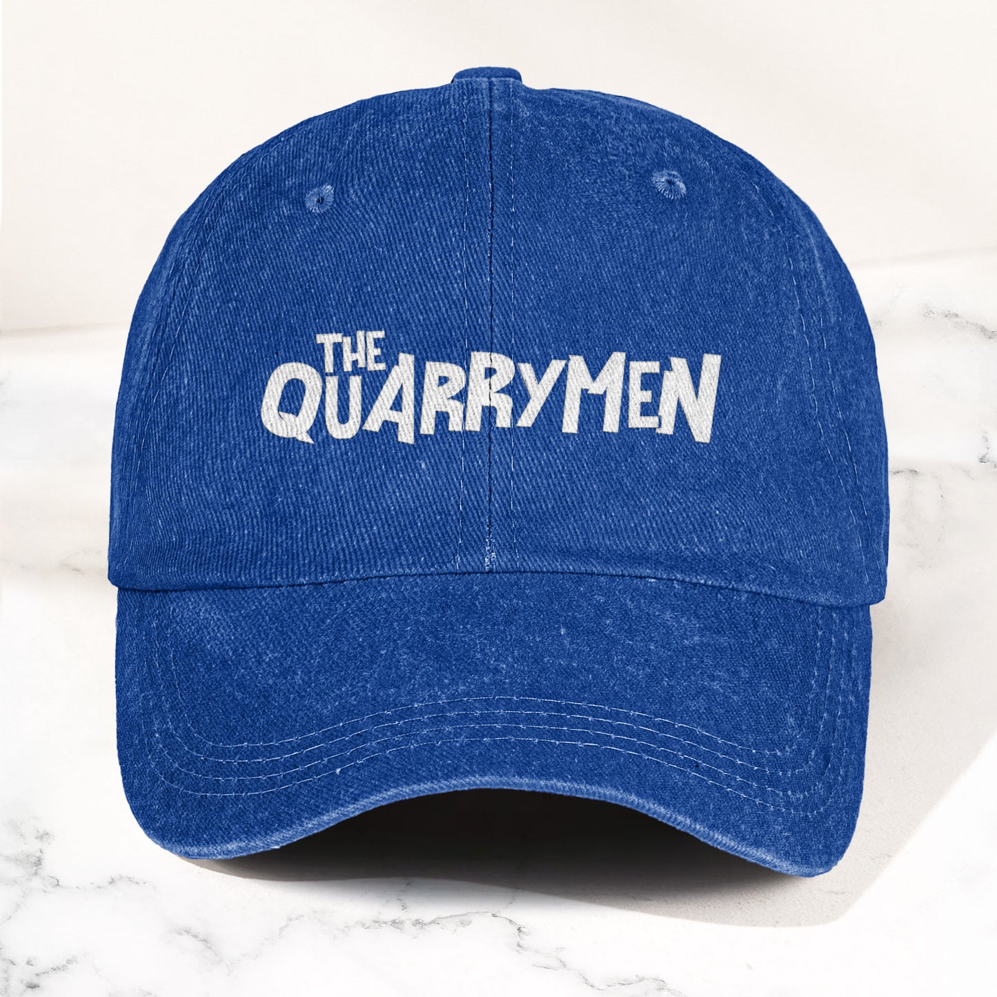 The Quarrymen Text Logo Denim Cap – Retro Rock Music Fan Cap (With Box)