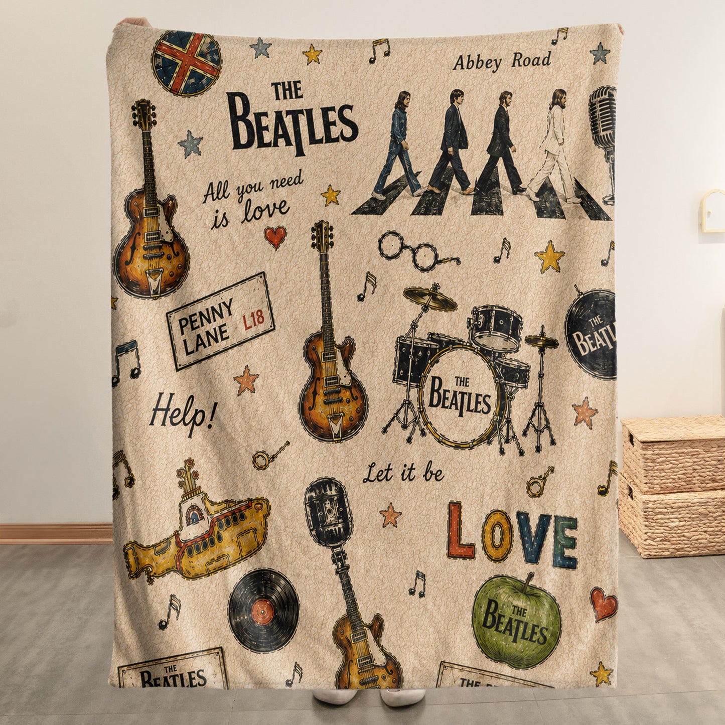 The Beatles Abbey Road Sherpa – Yellow Submarine Vintage Doodle Blanket