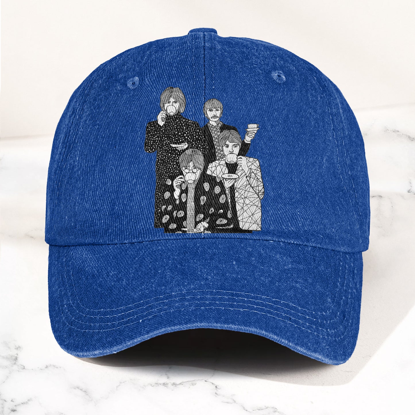 The Beatles Drinking Tea Denim Cap – Retro Vintage Rock Band Dad Cap Gift For Dad (With Box)