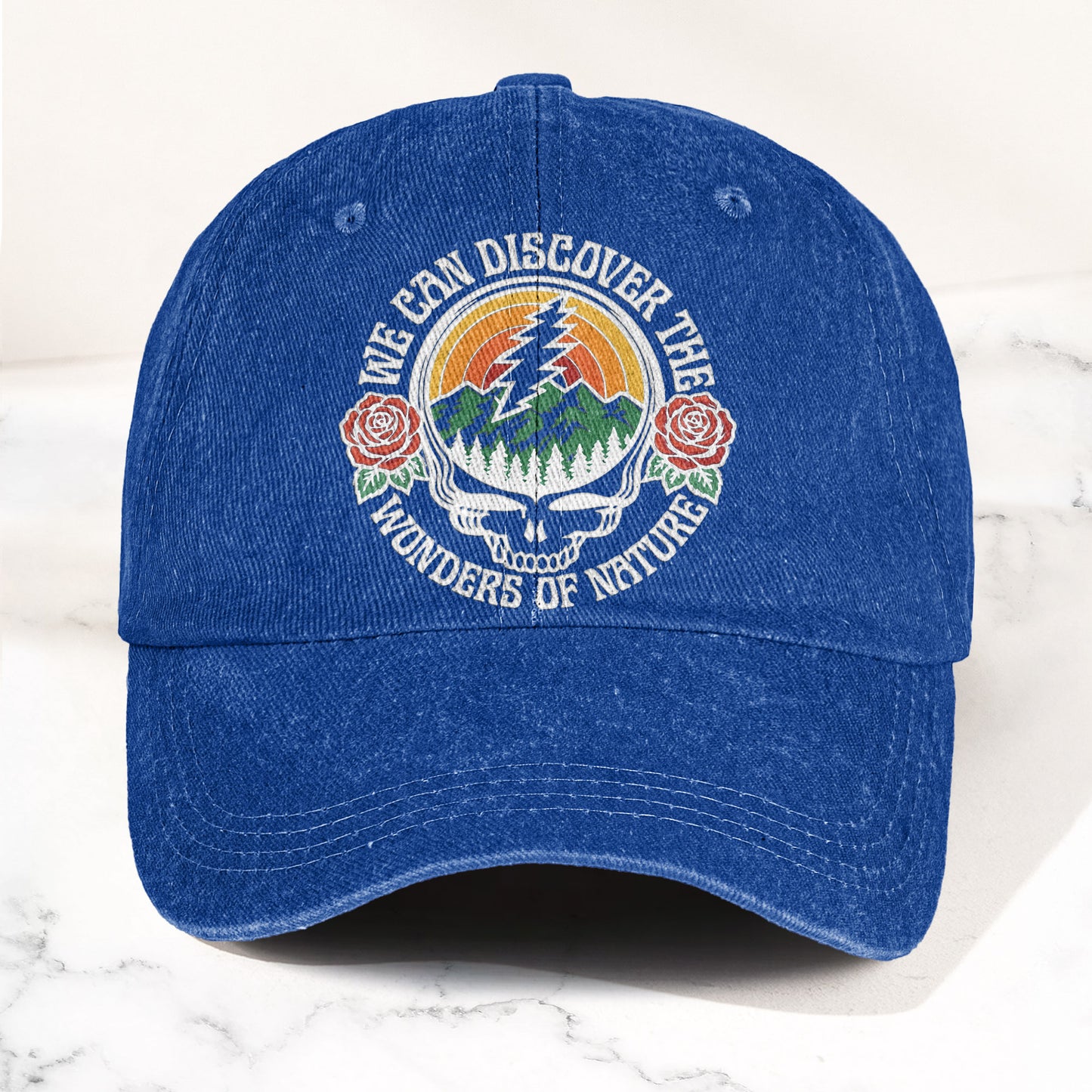 Grateful Dead We Can Discover The Wonders of Nature Skull And Rose Denim Cap – Retro Vintage Dad Cap Gift For Dad (With Box)