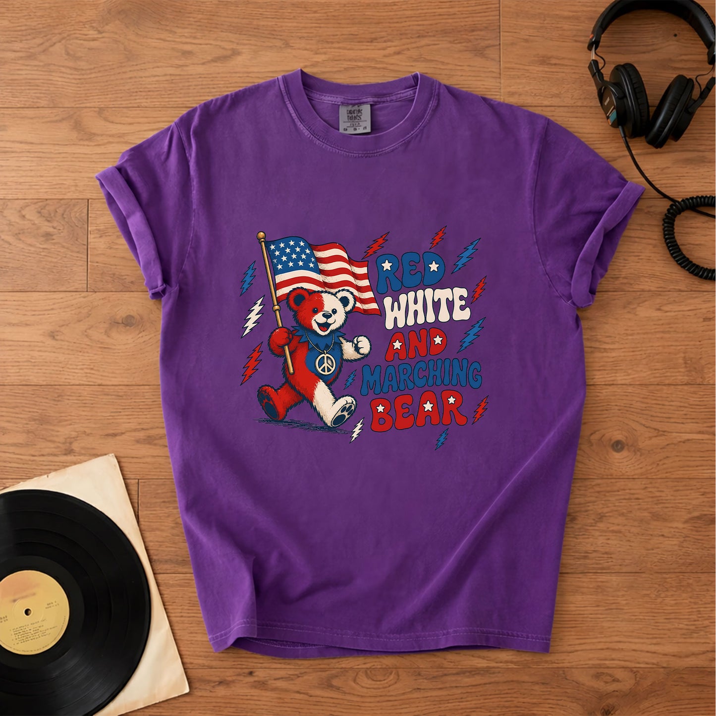 Grateful Dead Red White and Marching Bear Graphic 4th of July Patriotic T-Shirt – Retro Rock Metal Music Fan Merch Tee