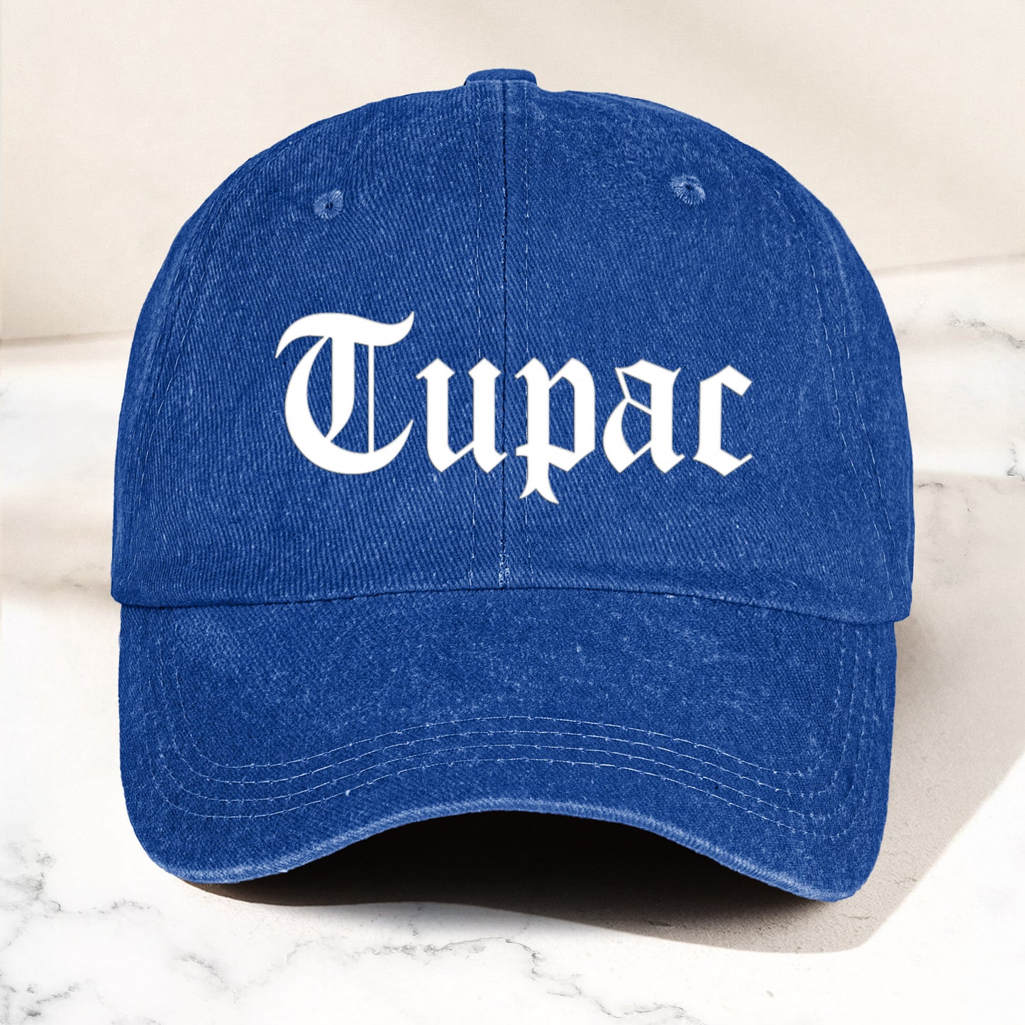 2Pac Denim Dad Cap – Classic Old English Logo Design ( With BOX)