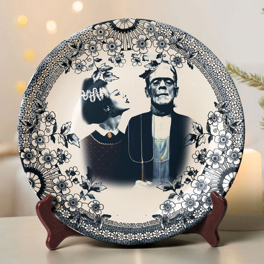Vintage Horror Ceramic Plate – Frankenstein & Bride of Frankenstein