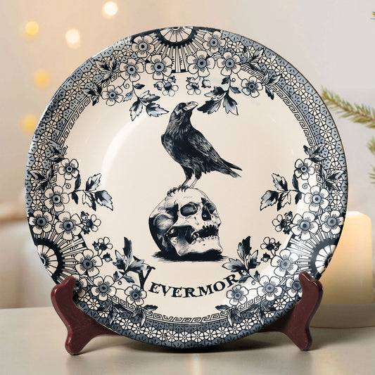 Edgar Allan Poe Raven Ceramic Plate – Nevermore Gothic Decor