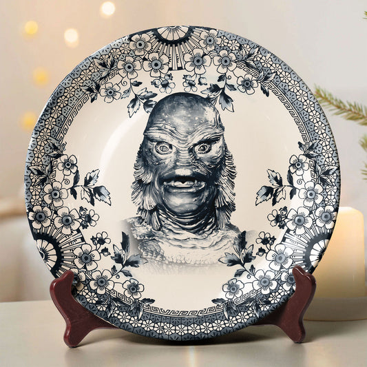 Gill-man Ceramic Plate – Classic Monster Floral Art Design