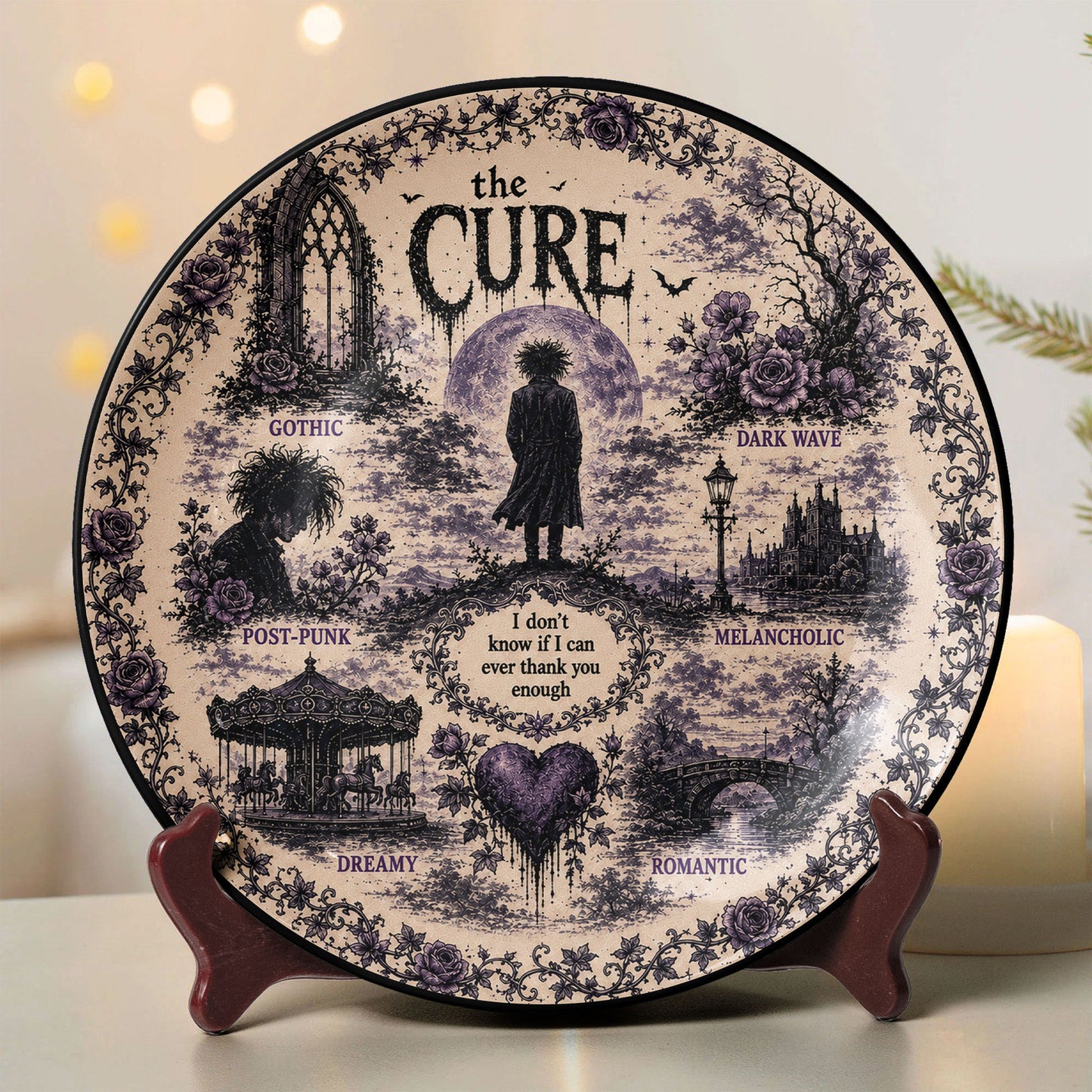 The Cure Gothic Decorative Ceramic Plate – Dark Wave & Post-Punk Inspired Collector Plate, Romantic Gothic Home Decor Gift for Music Fans