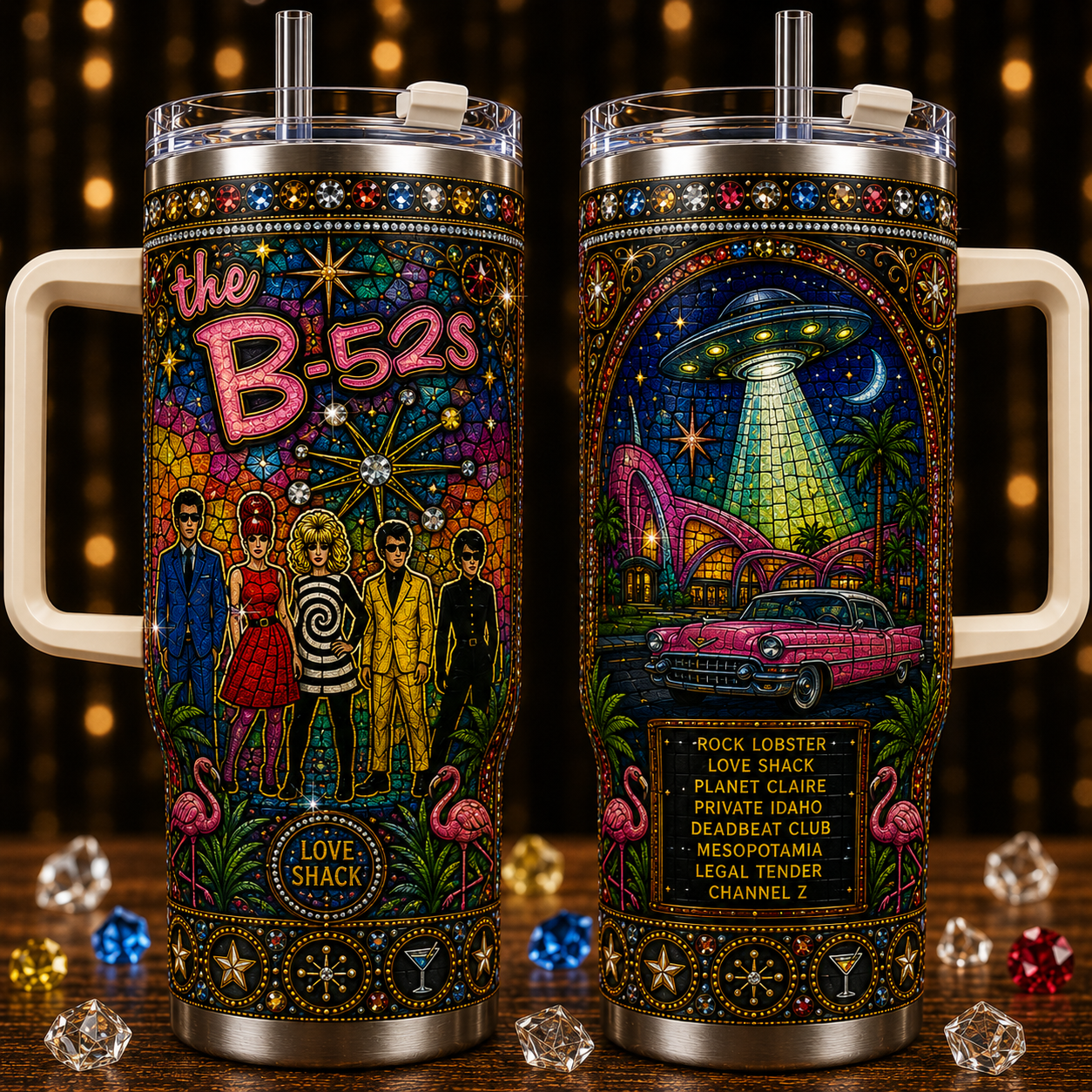 The B-52's 40oz Insulated Tumbler with Handle - Stainless Steel Travel Mug with Straw and Lid