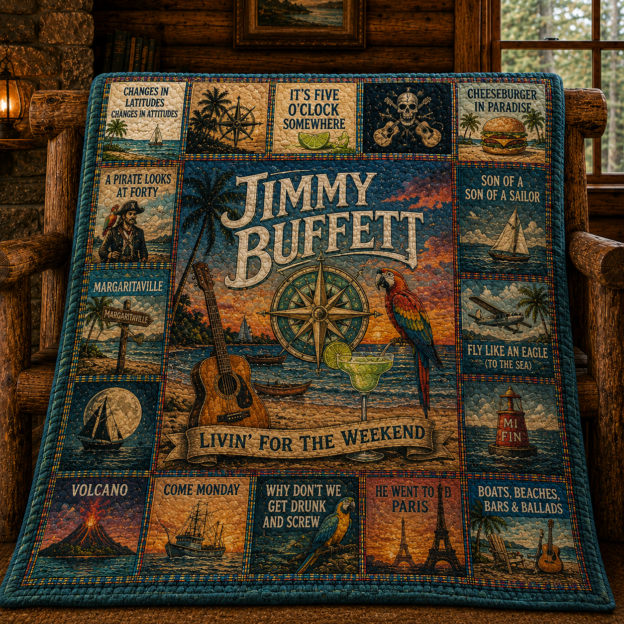 Jimmy Buffett Tropical Rock Quilt Blanket – Margaritaville Escape In Every Stitch