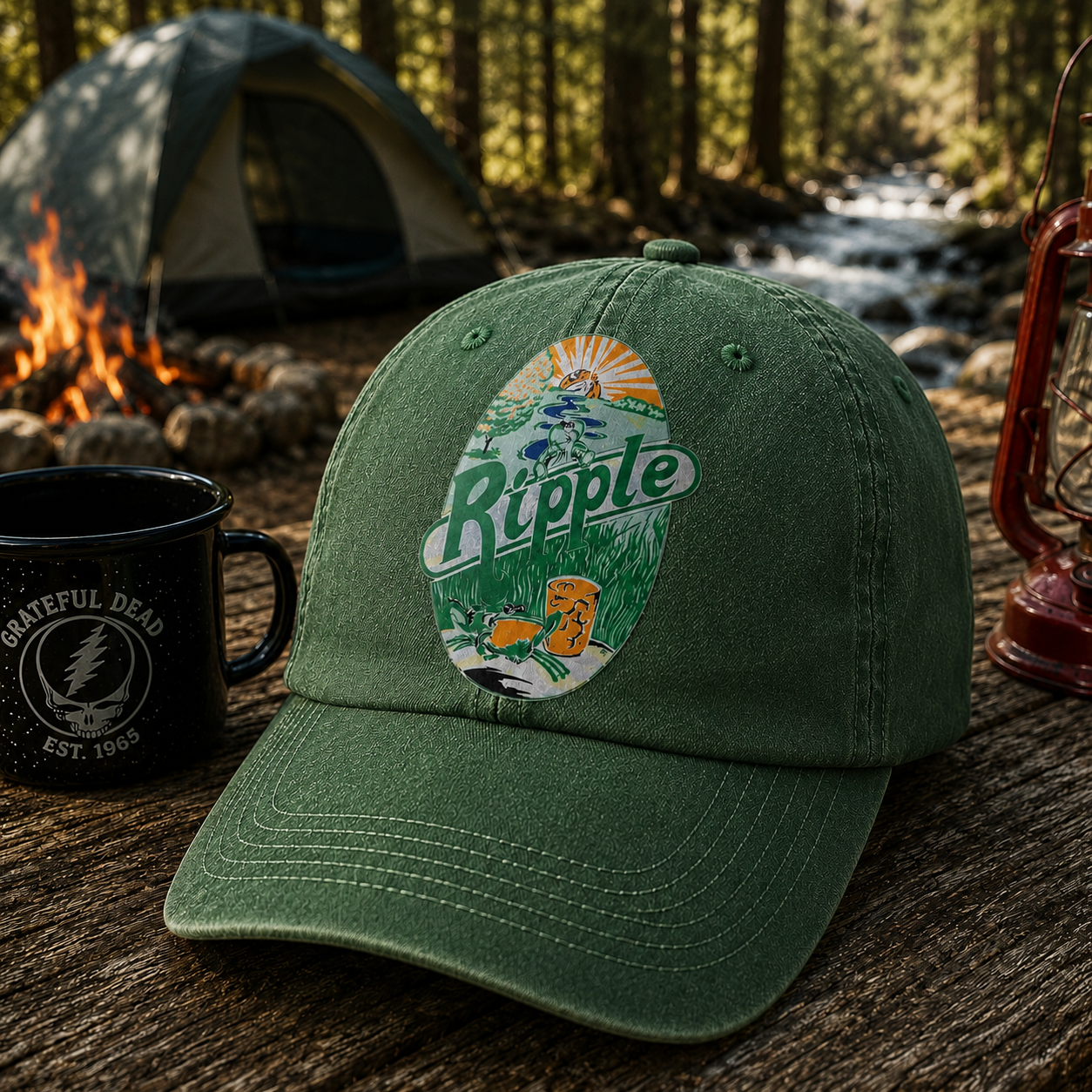 Grateful Dead Ripple Vintage Denim Cap – Camping Deadhead Dad Hat Inspired by Ripple Lyrics