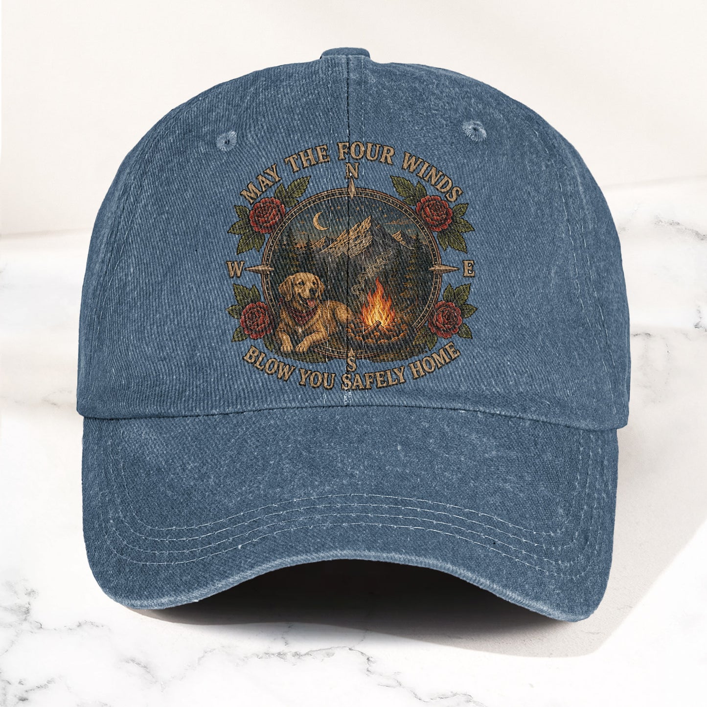 Grateful Dead Franklin's Tower May The Four Winds Blow You Safely Home Dog Campfire Denim Cap – Retro Vintage Dad Cap Gift For Dad (With Box)
