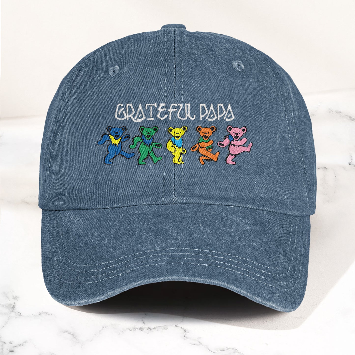 Grateful Papa Dancing Bears Denim Cap – Vintage Music Grateful Dead Merch Gift for Dad (With Box)